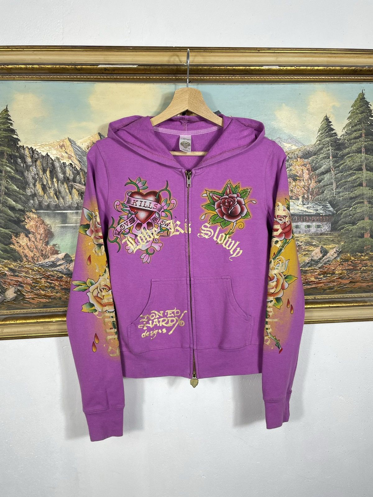 Christian Audigier Ed Hardy Retro 00s Hoodie With Crystals Affliction Grunge Size S / US 4 / IT 40 - 1 Thumbnail