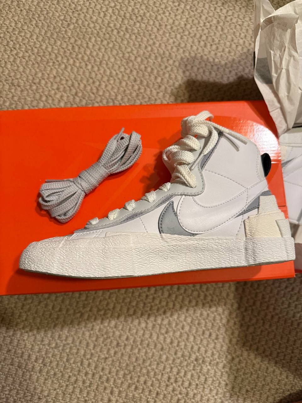 Nike × Sacai Sacai x Nike Blazer Mid White Grey sneakers Size US 5.5 / IT 35.5 - 4 Thumbnail