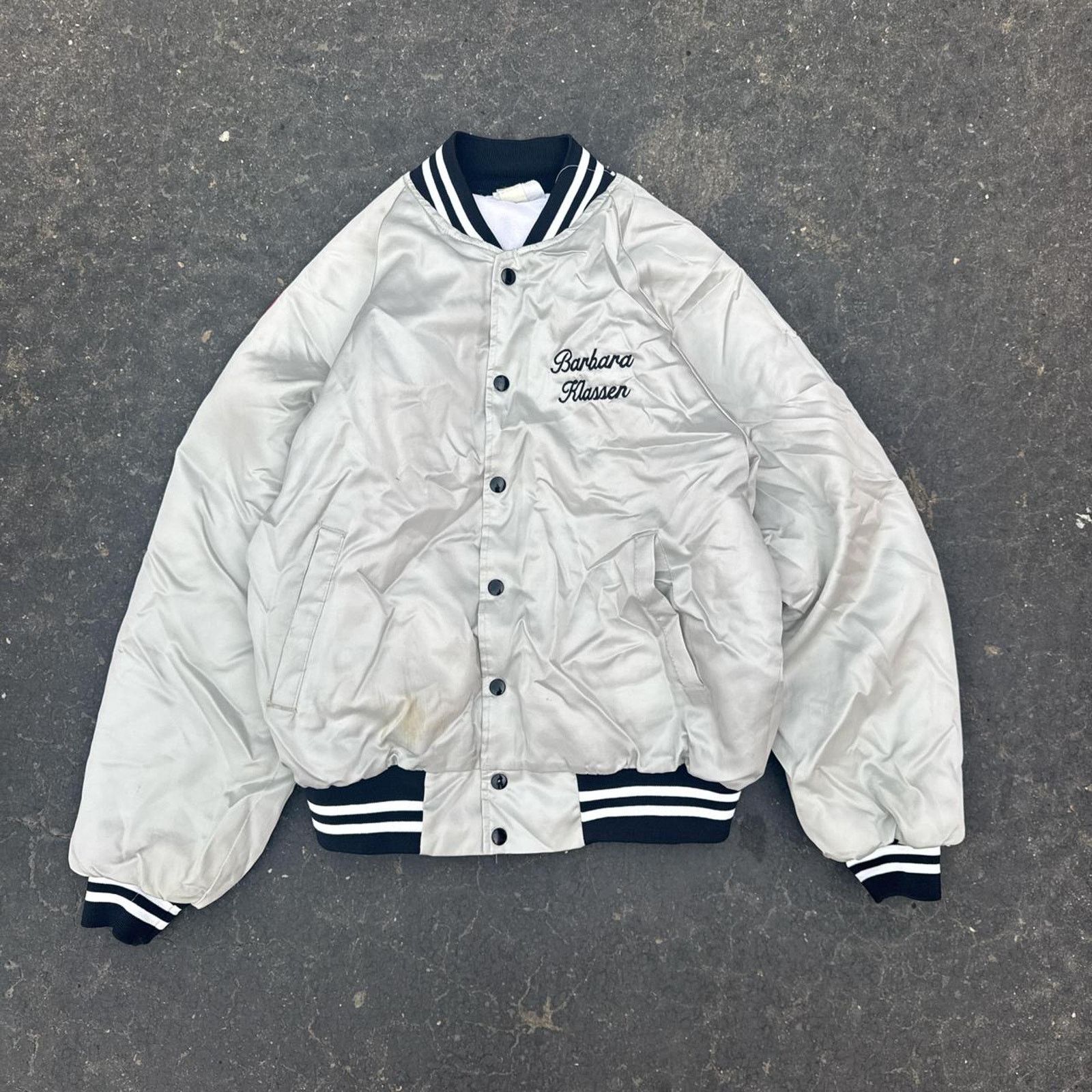 Vintage Vintage 80s Retro Satin Jacket with Arm Patches –Size Medium Size US M / EU 48-50 / 2 - 1 Thumbnail