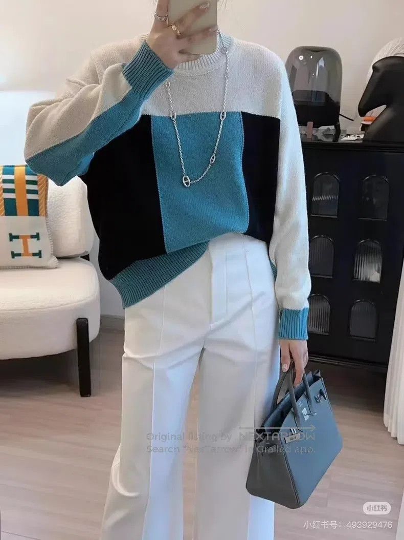 Hermes Hermes black, white, and blue goat cashmere sweater Size XXS / US 00 / IT 34 - 6 Thumbnail