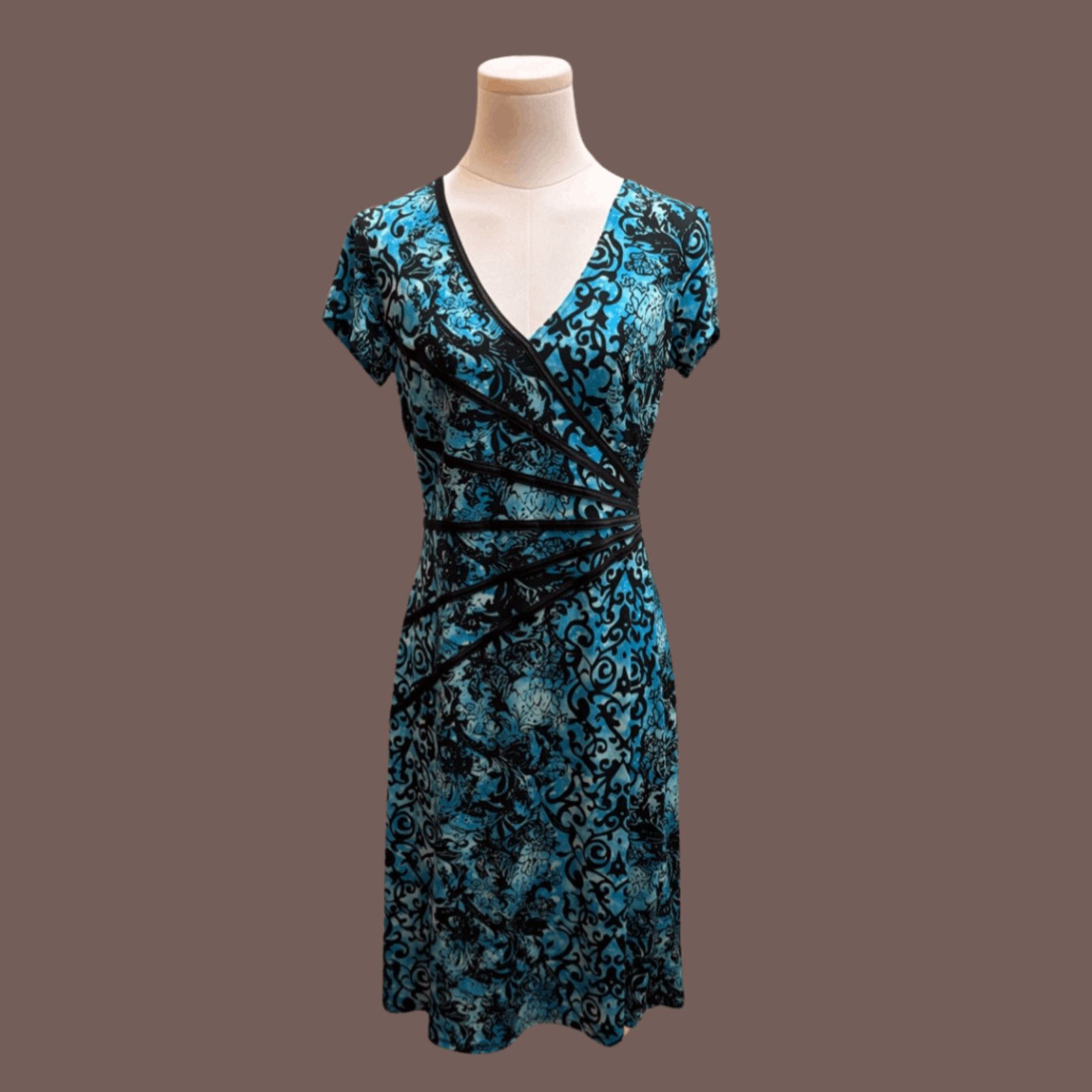 Vintage VTG Fit & Flare Dress | Blue Paisley | Y2K Connected Size S / US 4 / IT 40 - 1 Thumbnail