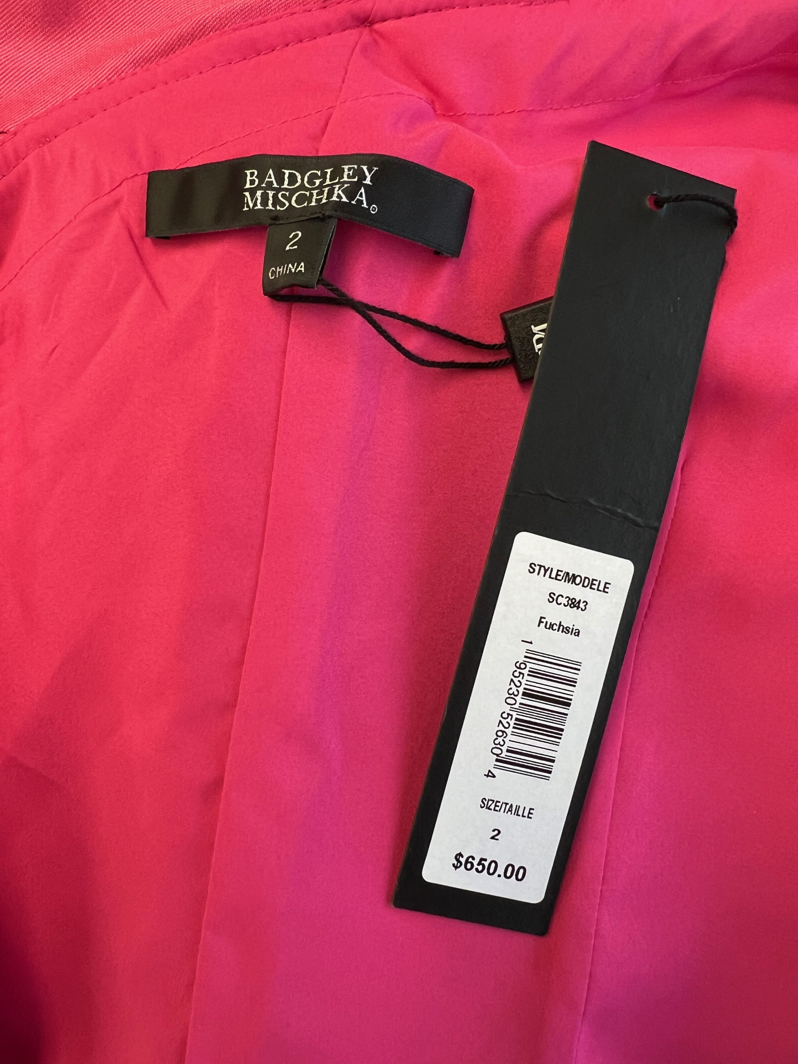 Badgley Mischka NWT Badgley Mishka Ruffle One Shoulder Pink Fuchsia Dress 2 Size XS / US 0-2 / IT 36-38 - 7 Thumbnail
