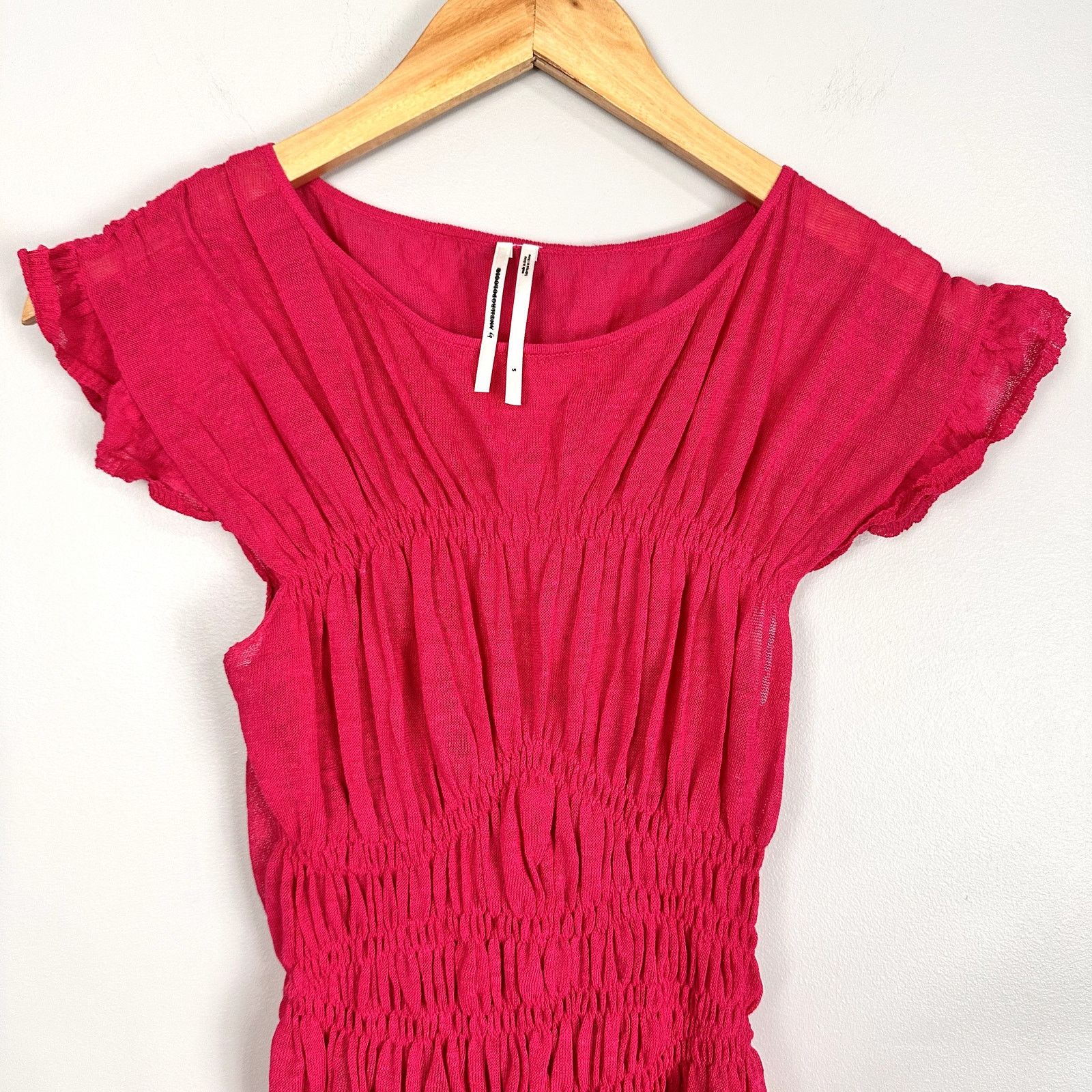 Anthropologie By Anthropologie Sheer Ruffled Hot Pink Sweater Top Small Size S / US 4 / IT 40 - 4 Thumbnail