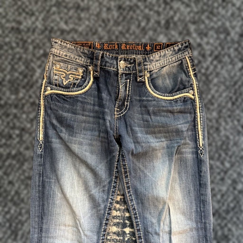 Vintage VINTAGE ROCK REVIVAL Jeans Men 33x31 Relaxed Straight Distressed Denim Blue 5-Pocket Rock revival 90s Motorcycle Rock Size US 33 - 1 Thumbnail