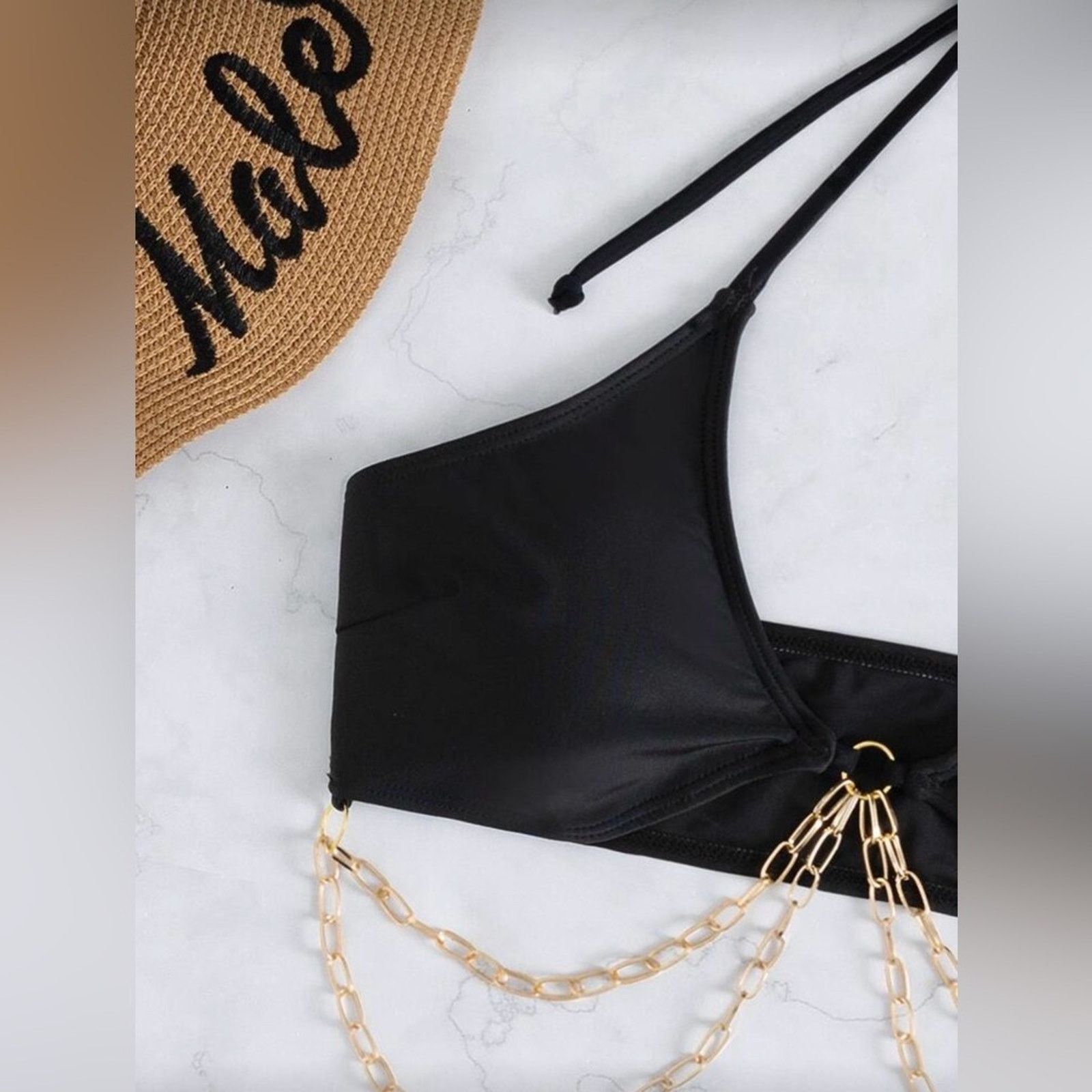 Other New Y2K Black Swimsuit Bikini with Gold Chain Accents size S Size ONE SIZE - 3 Thumbnail
