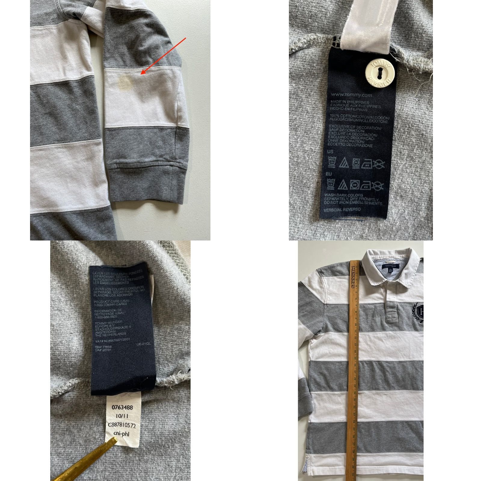 Tommy Hilfiger VINTAGE Tommy Hilfiger Men’s Long Sleeve Rugby Shirt Striped 2XL White Gray Rugby Mens 90s Preppy Shirt Size US XXL / EU 58 / 5 - 8 Thumbnail