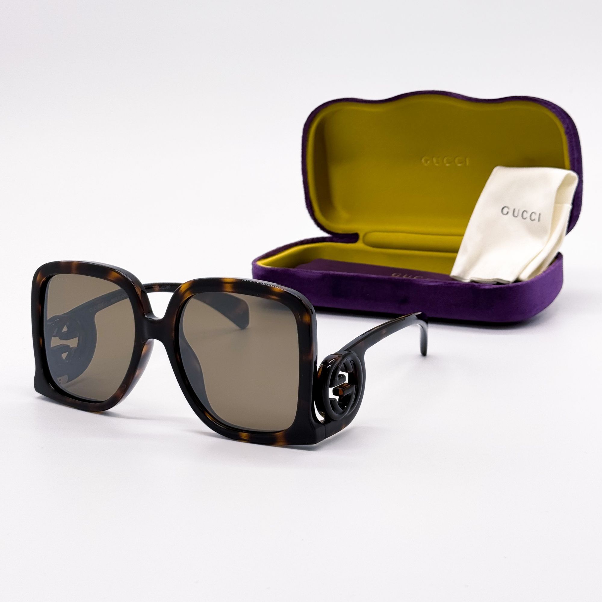 Gucci NEW GUCCI GG1326S 007 OVERSIZED DARK HAVANA BROWN 