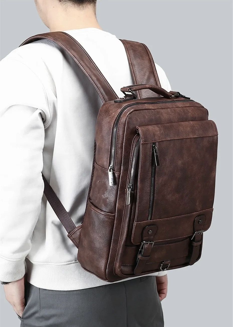 Vintage Capacity PU Leather Large Backpack Bag Size ONE SIZE - 2 Thumbnail