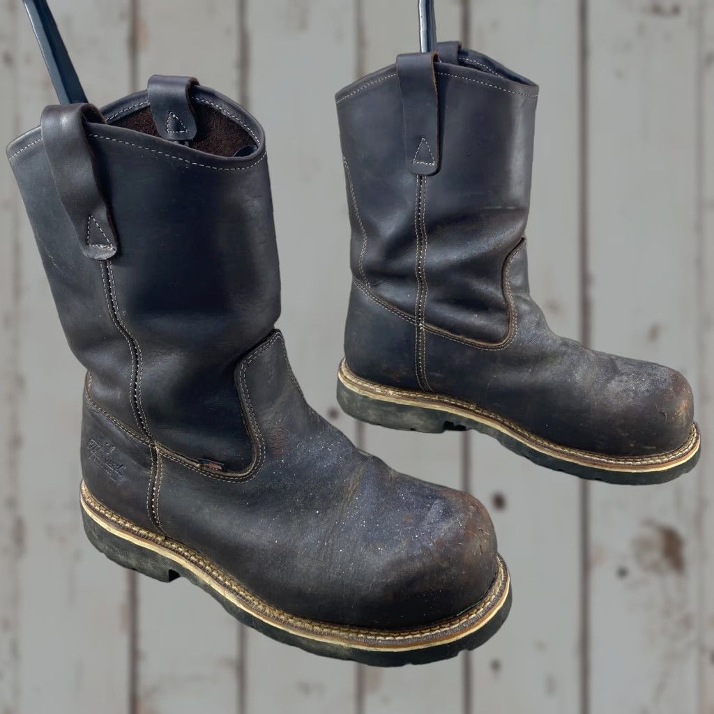Thorogood VINTAGE Thorogood Mens Pull-On Composite Steel Safety Toe Work Brown Leather Boots 12 EE Men Leather 804-4369 US-made Cowboy Style Boots Size US 12 / EU 45 - 1 Thumbnail