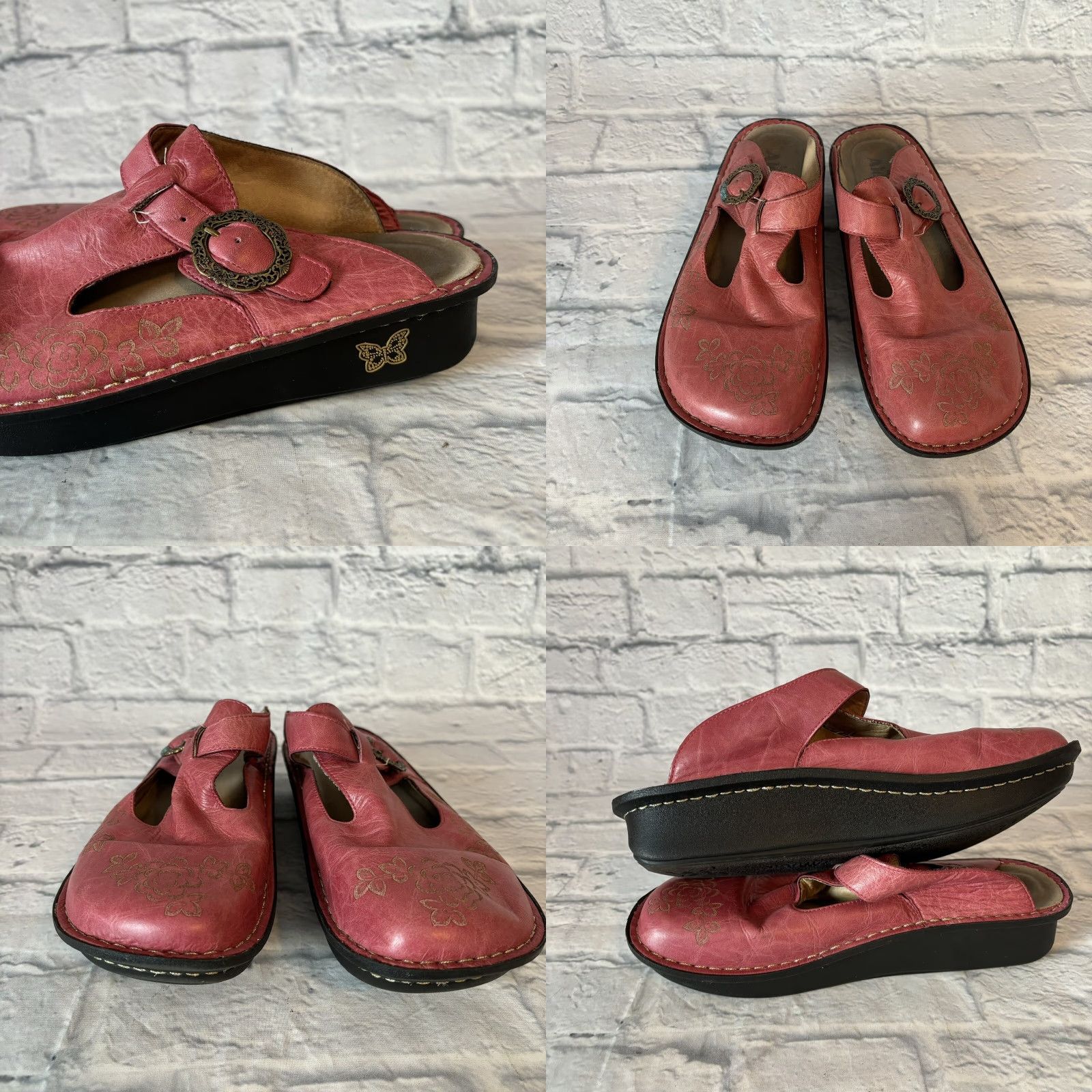 Vintage Alegria Pink Slide Sandals Women’s Size 40 ALG-535 Floral Buckle Leather Clog Size US 10 / IT 40 - 8 Thumbnail