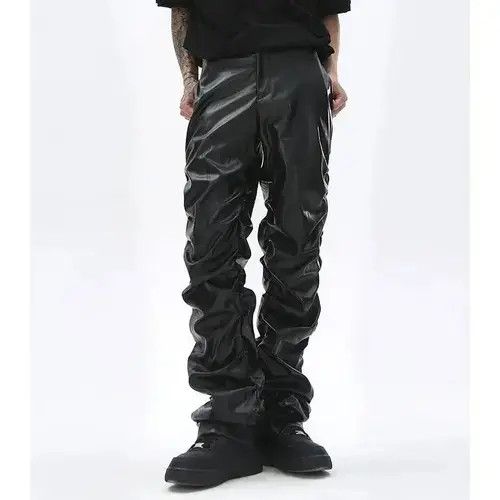 Jean #8 Street Hip Hop Loose Pleated Casual Leather Pants Size US 28 / EU 44 - 2 Thumbnail
