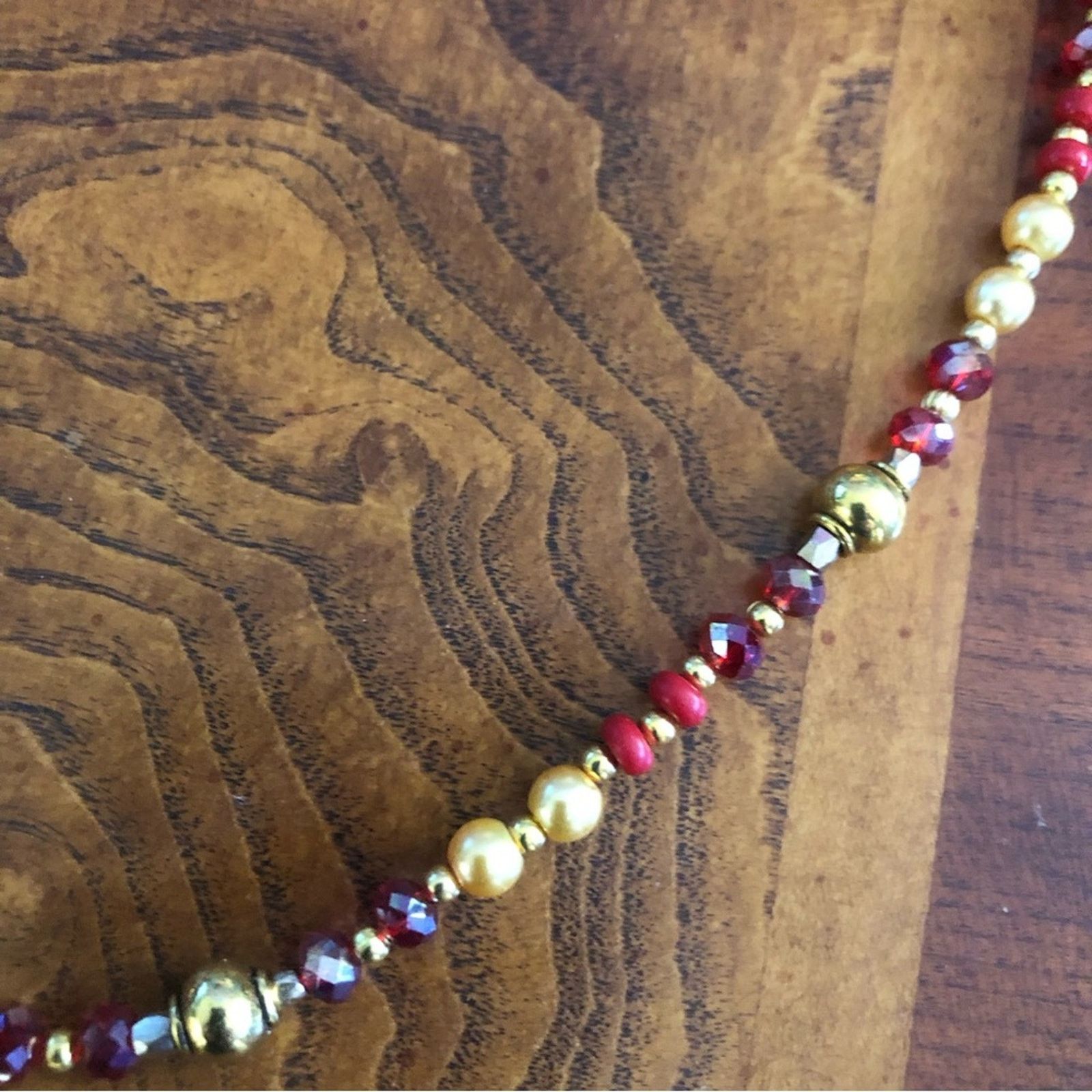 Handmade Handcrafted repurpose red swirl pendant Pearl necklace Size ONE SIZE - 9 Thumbnail