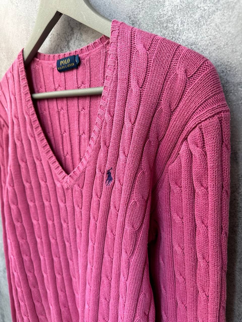 Polo Ralph Lauren Cable Knit V-Neck Sweater Pink Pullover