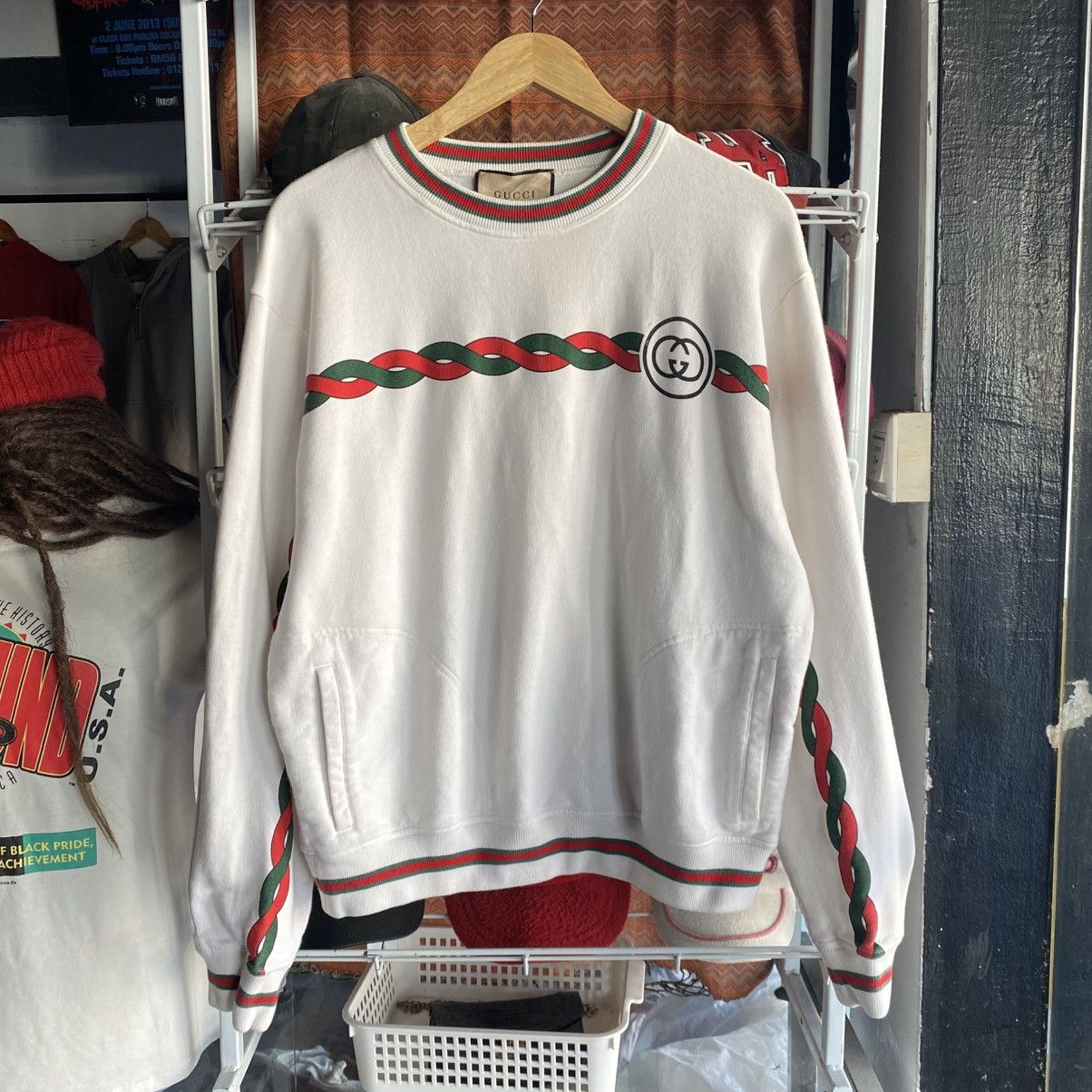 Gucci Gucci Interlocking G Logo Web Trim Striped Sweatshirt Size US L / EU 52-54 / 3 - 1 Thumbnail