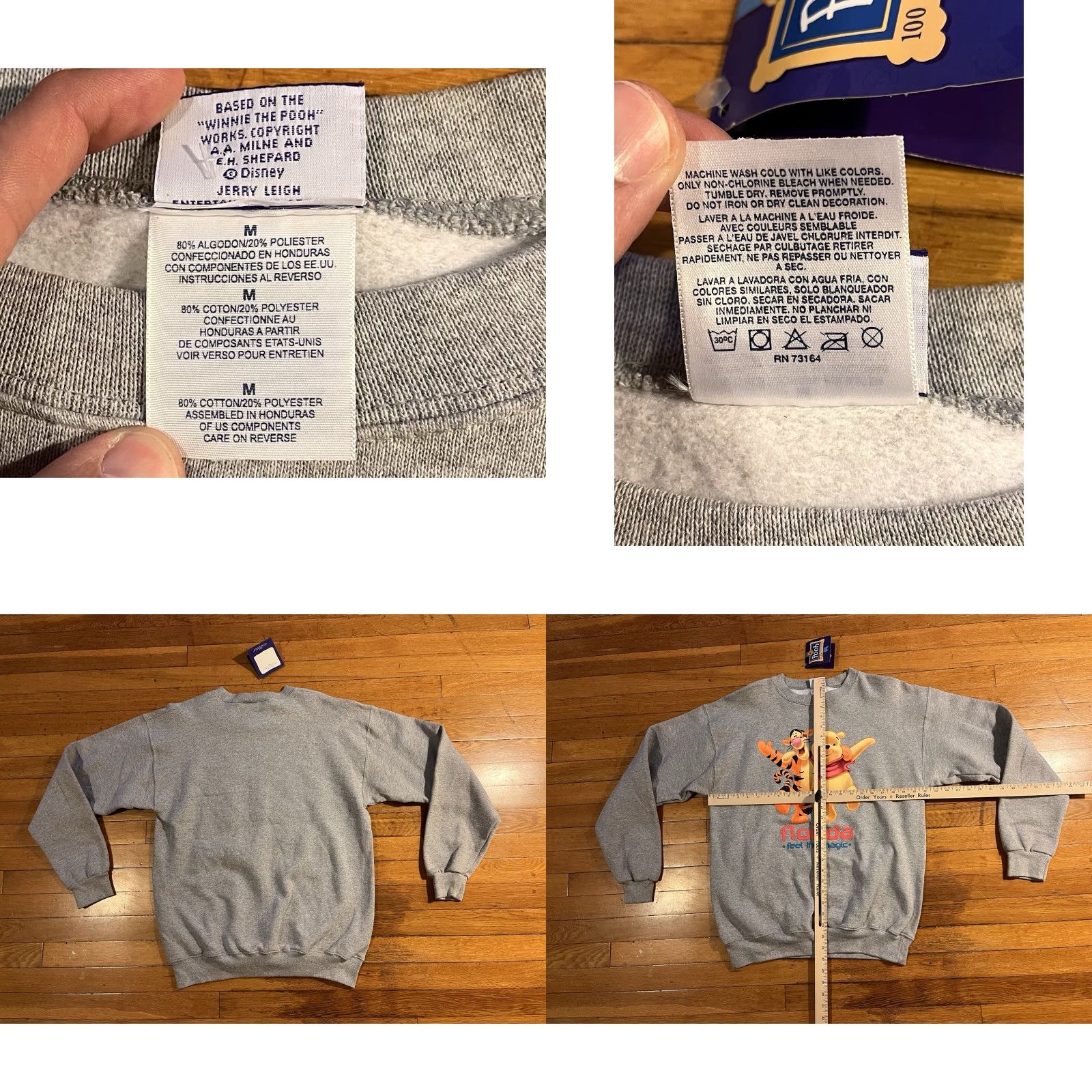 Disney VINTAGE Disney Winnie The Pooh Tigger Sweater Women’s Medium Gray Geometric Print 90s Cartoon Crew Neck Pullover Sweatshirt Size M / US 6-8 / IT 42-44 - 8 Thumbnail