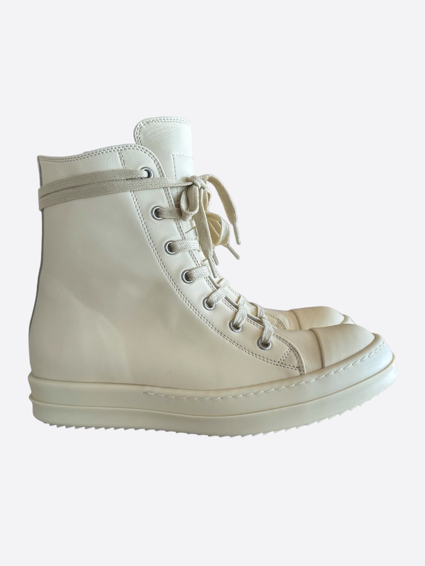 image of Rick Owens White Milk Hightop Sneakers, Women's (Size 8)