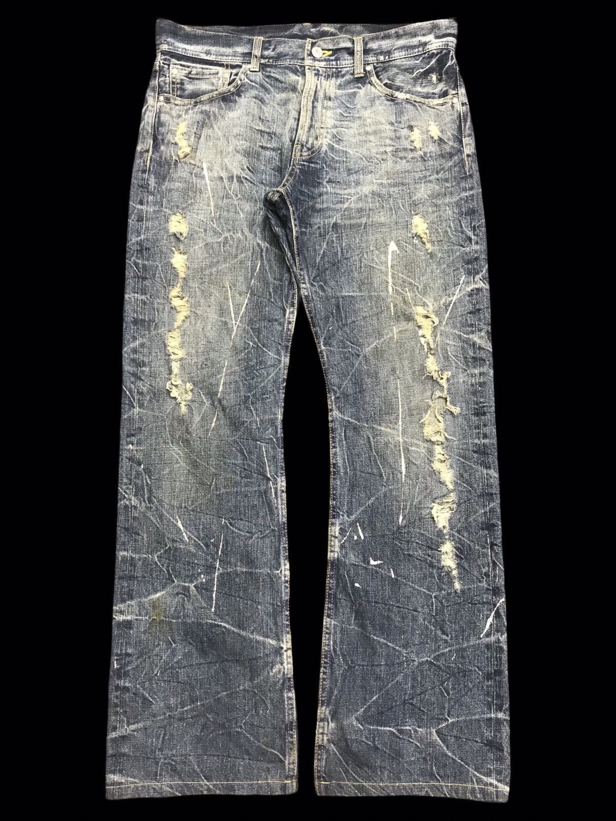 💥FLARE💥VERY RARE UNBRND PAINT SPLASH DISTRESSED DENIM F307