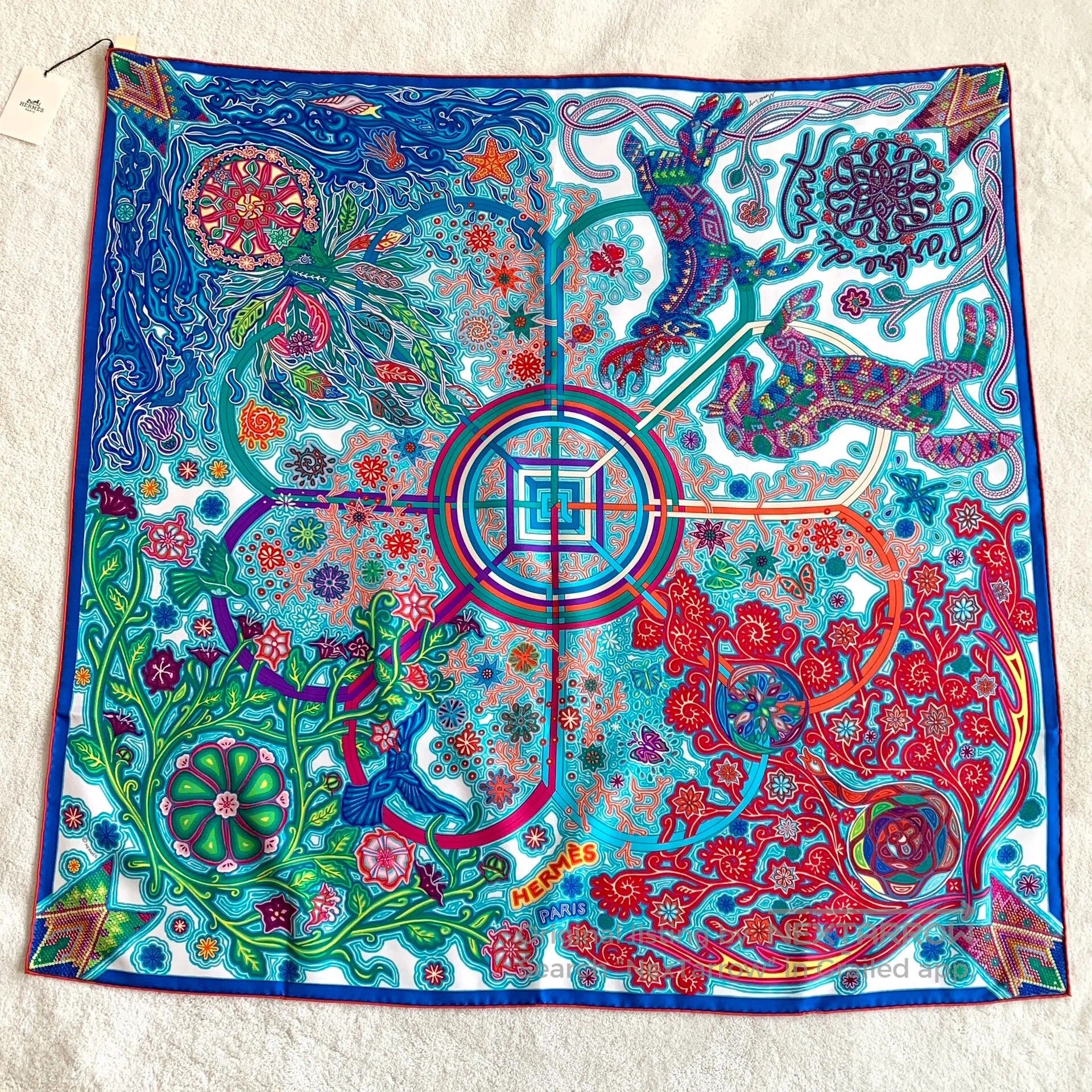 Hermes Hermes Blue Wind Tree Pattern Silk Scarf| Size ONE SIZE - 1 Thumbnail