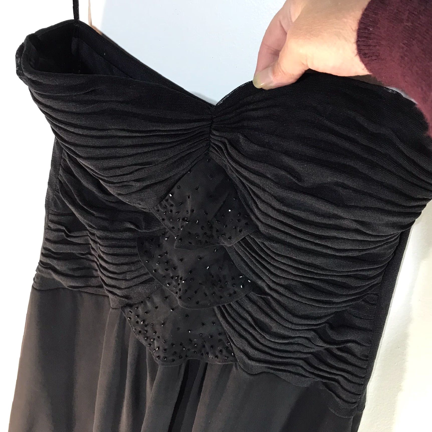 Vintage Sangria Black Strapless Ruffles Beading Sheer Formal Dress Womens Size 10P Size L / US 10 / IT 46 - 2 Thumbnail