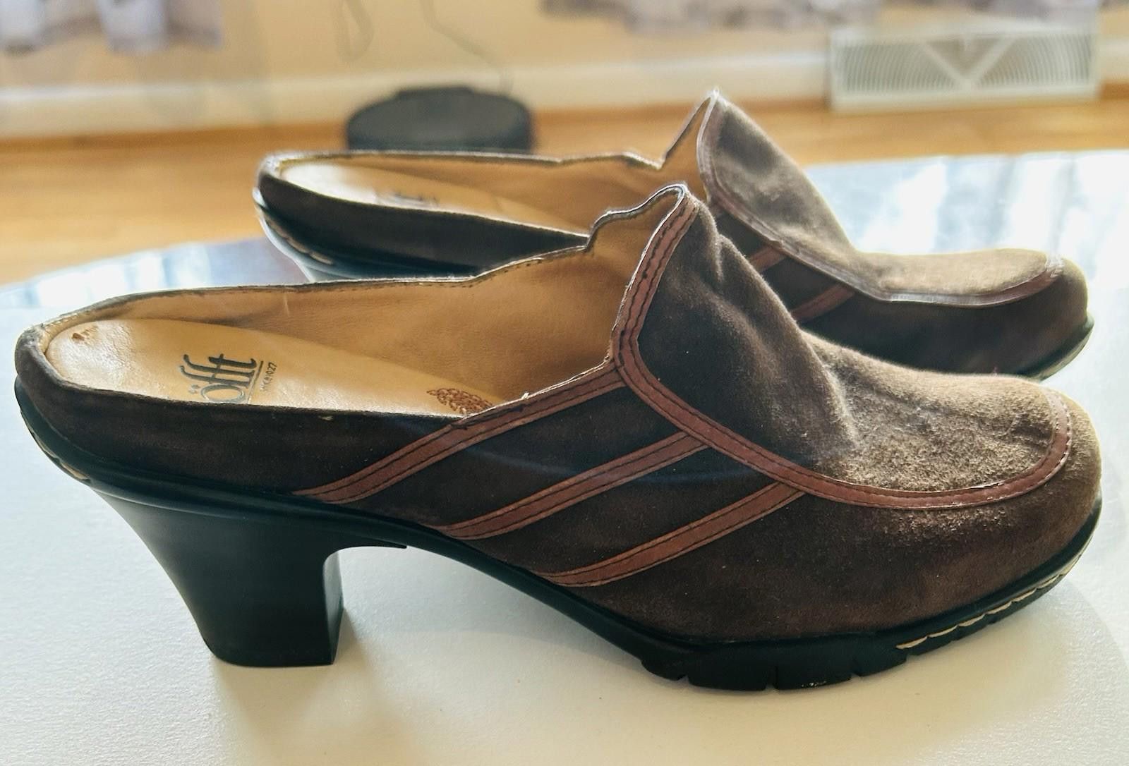 Soffe Sofft Brown Leather Suede Shoes Clogs Mules Heels Clogs Size US 7 / IT 37 - 4 Thumbnail