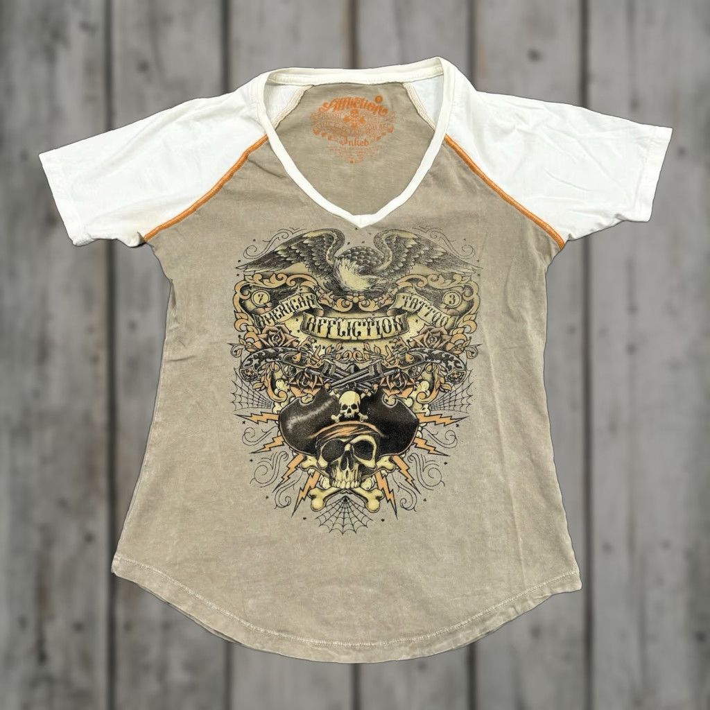 Affliction Affliction Inked Shirt Womens Medium Brown Tattoo Size M / US 6-8 / IT 42-44 - 1 Thumbnail