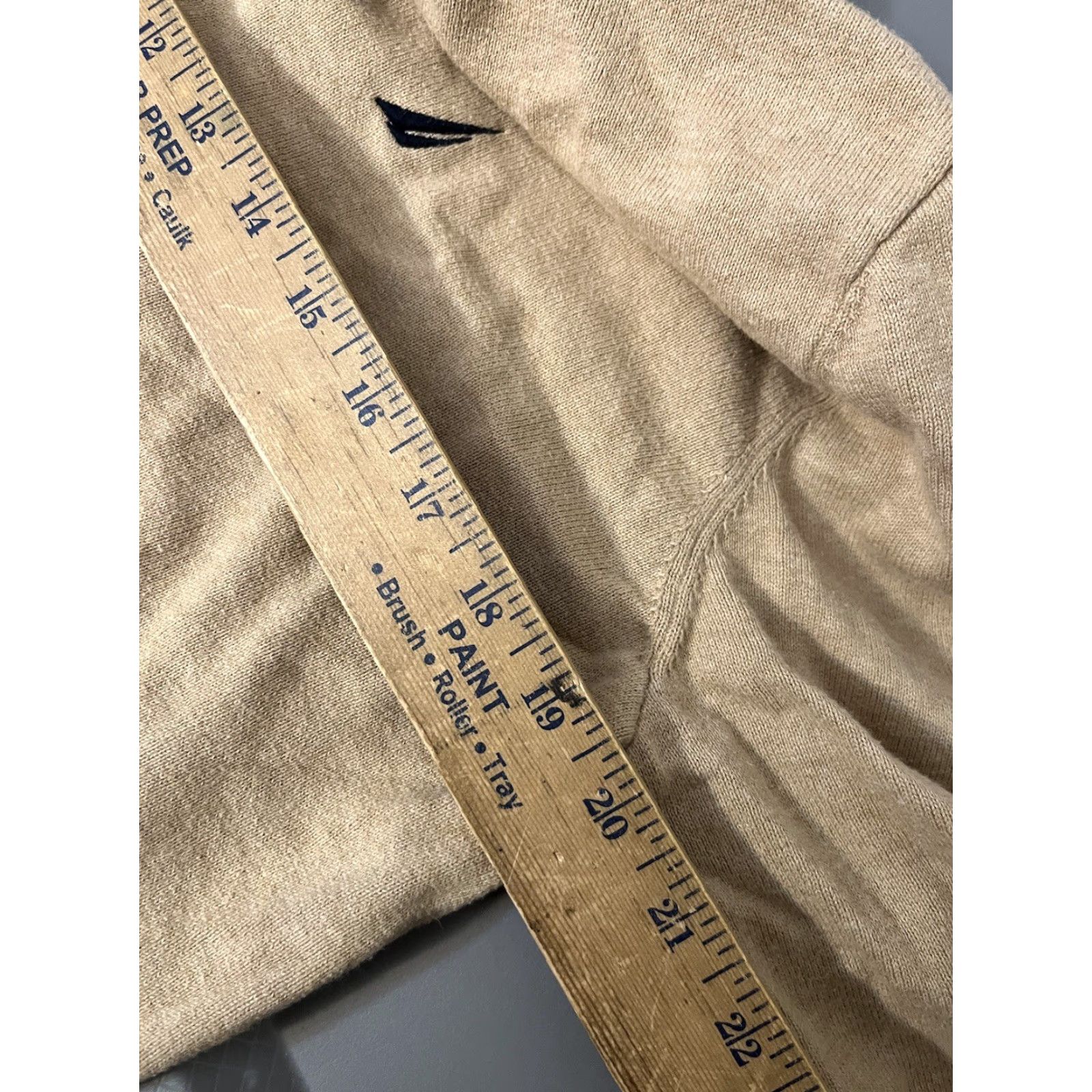 Nautica Nautica Sweater Pullover 1/4 Zip Adult Large Beige Brown Navy Logo Long Sleeve Mens Regular Knit Solid Golf American (Blue) Size US L / EU 52-54 / 3 - 5 Thumbnail