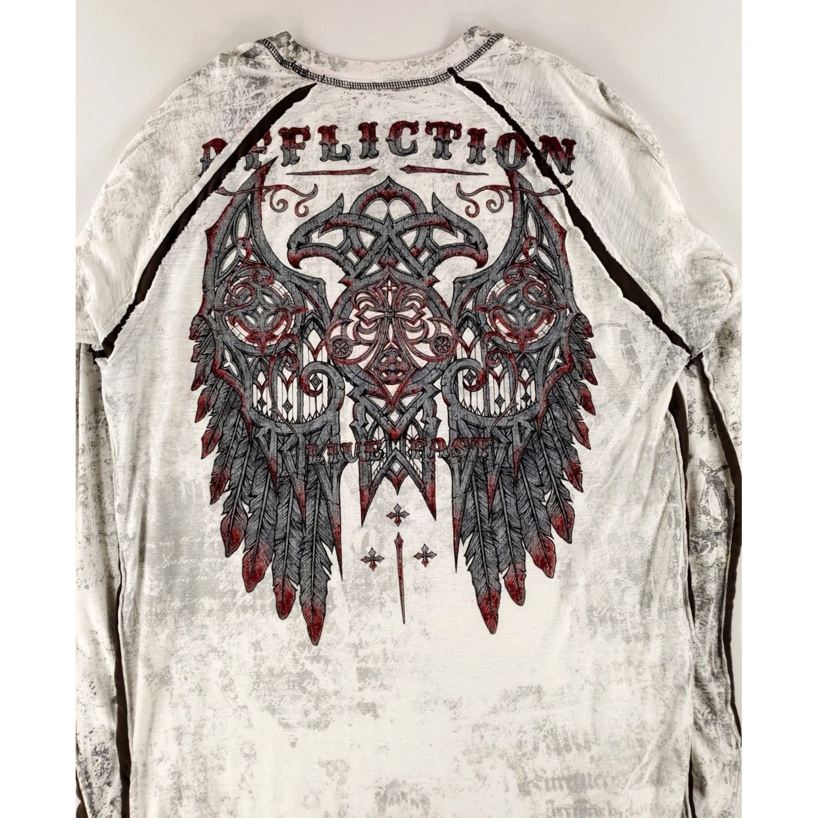 Affliction VINTAGE Affliction Long Sleeve Shirt Live Fast Angel Wings Made USA White Mens 2XL Size US XXL / EU 58 / 5 - 5 Thumbnail