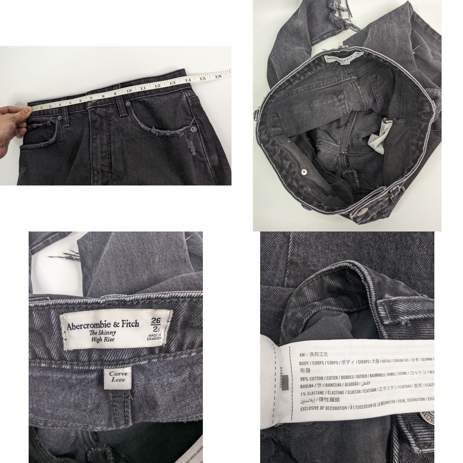 Abercrombie & Fitch Abercrombie & Fitch Curve Love The Skinny High Rise Black Distressed Jeans 26/2s Size 26" / US 2 / IT 38 - 8 Thumbnail