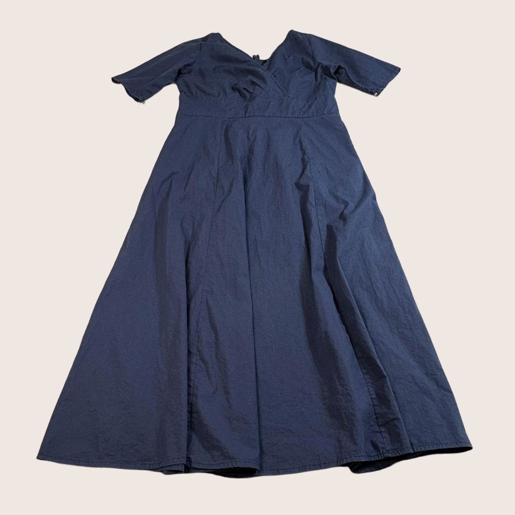 Vintage Eshakti Dress Womens XL Navy Blue Short Sleeve Fit & Flare Midi Pockets Size 40" / US 18 - 1 Thumbnail