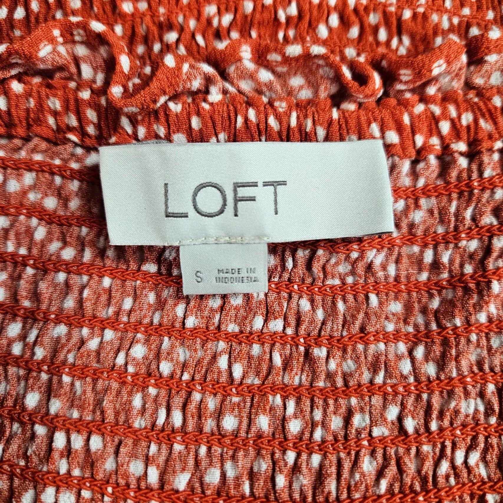 Loft Ann Taylor LOFT Womens Smocked Crop Top Sz Small Red/Orange Spotted Rayon Size S / US 4 / IT 40 - 6 Thumbnail