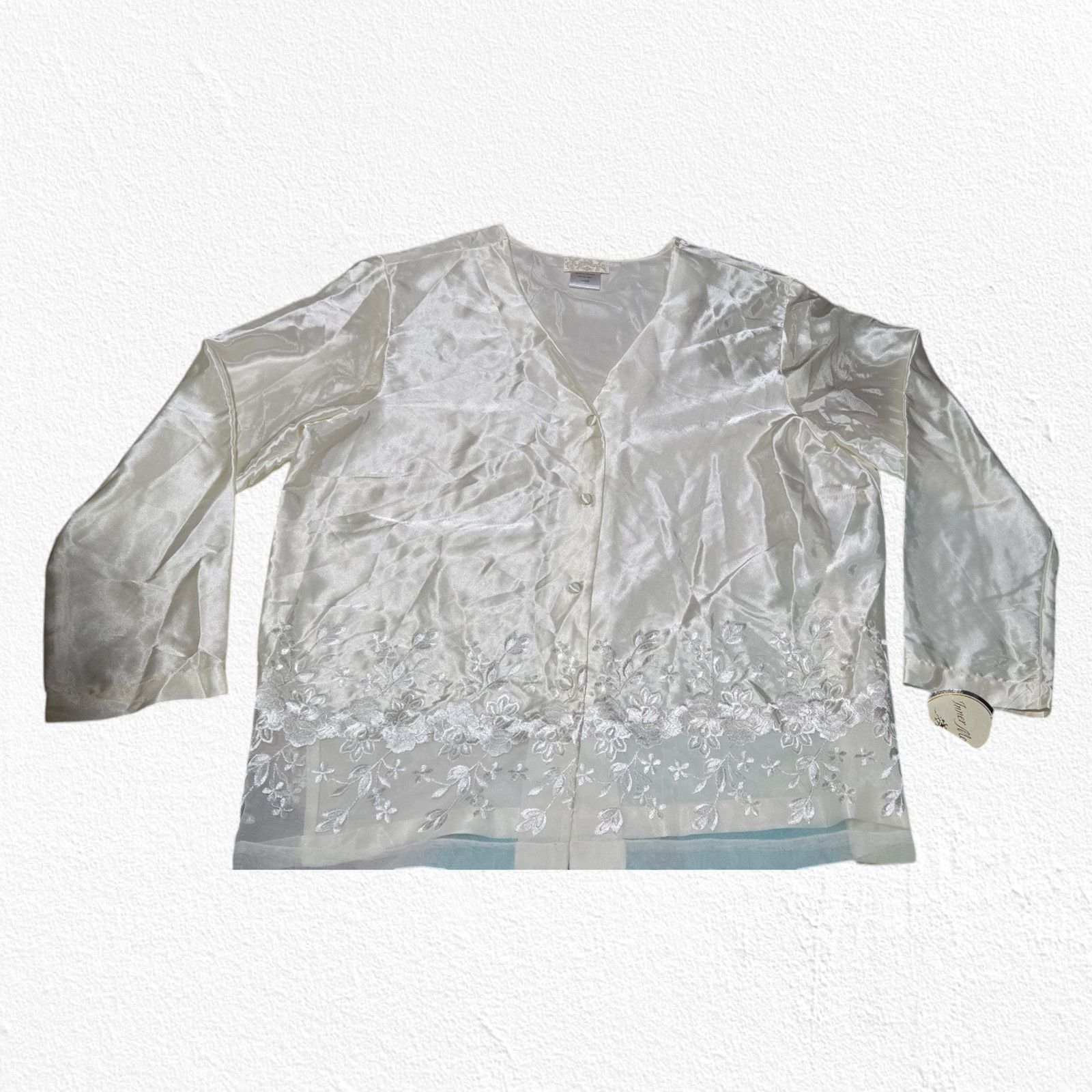 Vintage Vintage Ivory Satin Floral Lace Blouse Size Large Size L / US 10 / IT 46 - 9 Thumbnail