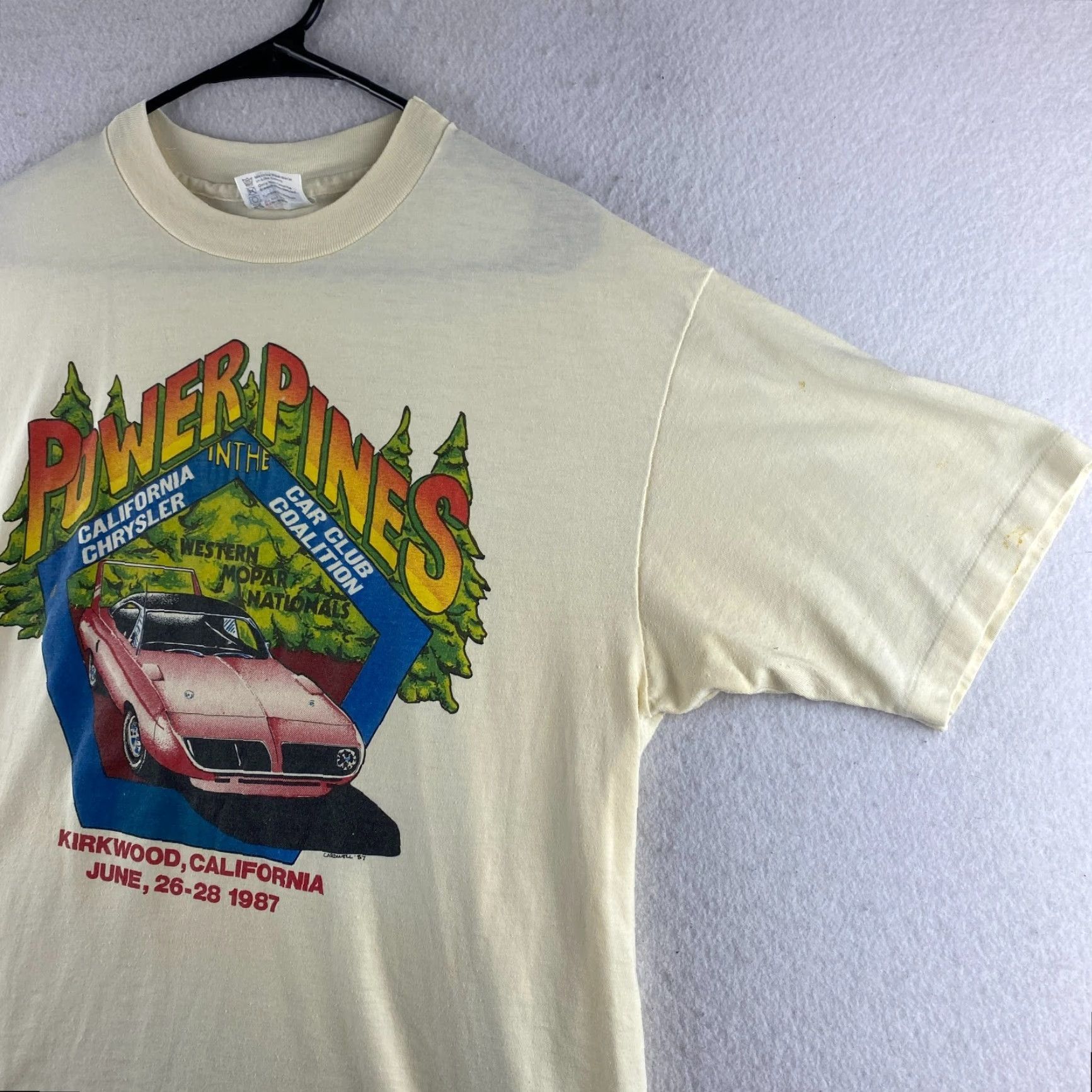 Hanes VINTAGE Hanes Shirt Mens XL Beige 1987 Plymouth Road Runner Superbird Mopar Cars Hot Rods Mens Size US XL / EU 56 / 4 - 7 Thumbnail
