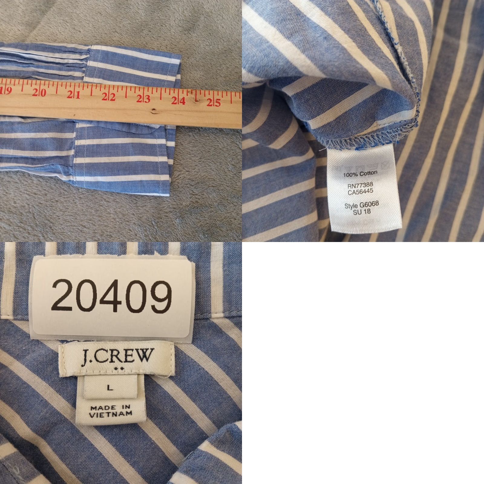 J.Crew J.Crew Shirt Womens Large Blue Striped Long Sleeve Button Up Lightweight Cotton Size L / US 10 / IT 46 - 8 Thumbnail