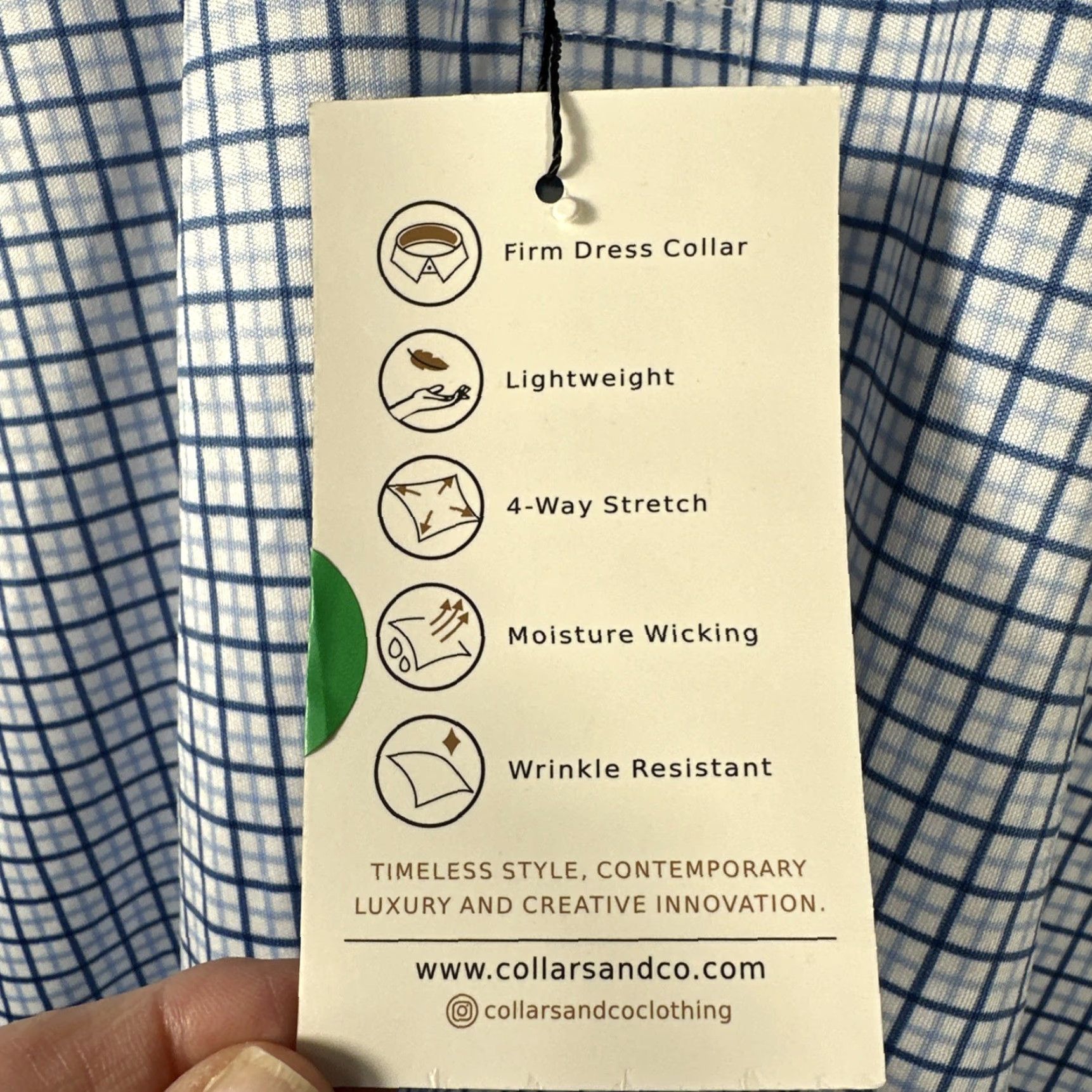 Vintage Collars and Co Dress Polo Shirt Medium Relaxed Blue Tattersall NWT Size 40R - 3 Thumbnail