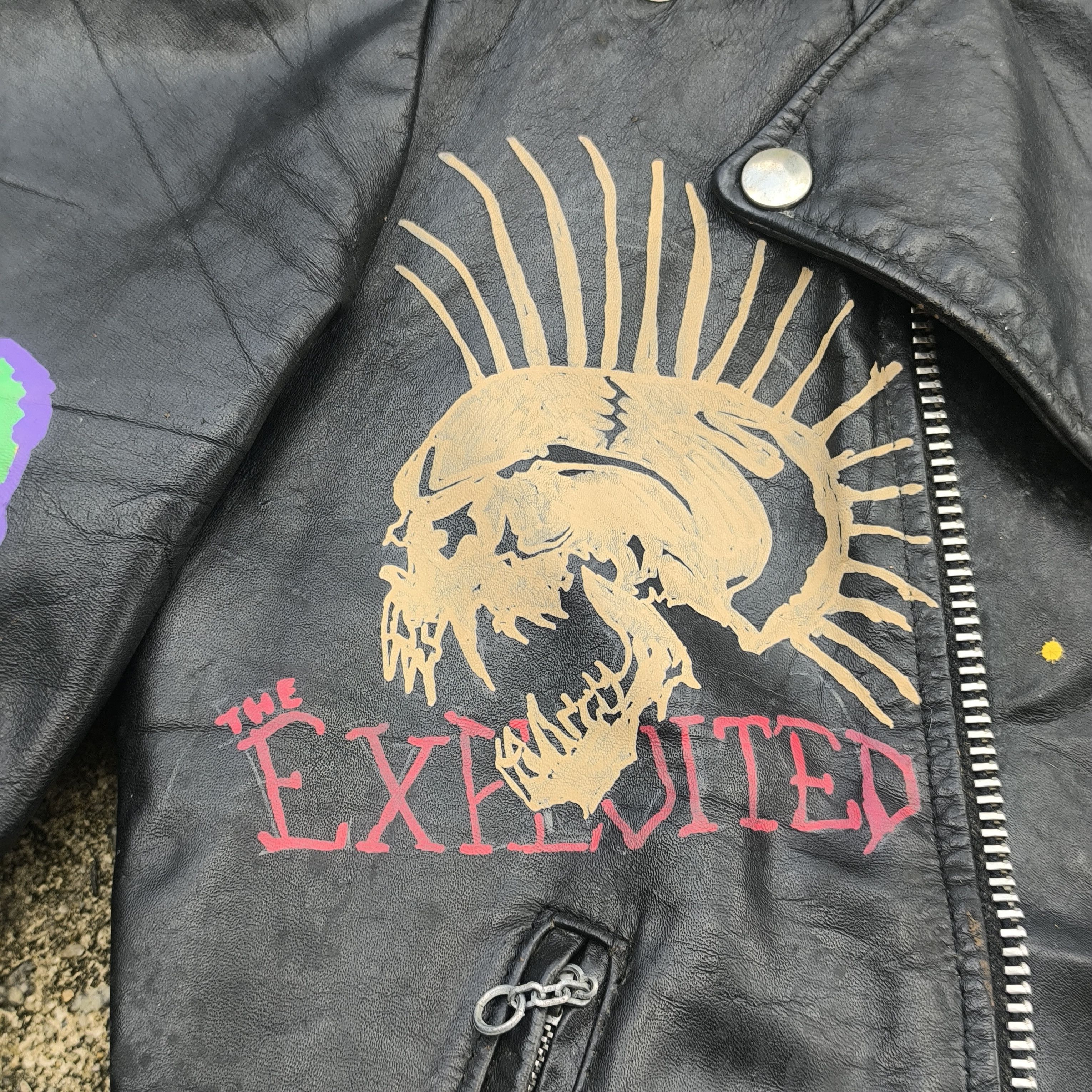 Band Tees DOUBLE COLLAR LEATHER JACKET PUNK MISFITS THE EXPLOITED Size US M / EU 48-50 / 2 - 11 Thumbnail