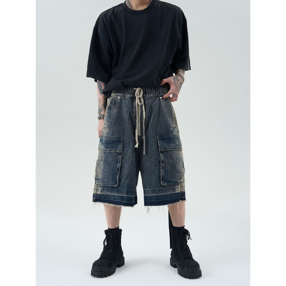 Japanese Brand Retro fringed multi pocket denim shorts Size US 32 / EU 48 - 5 Thumbnail