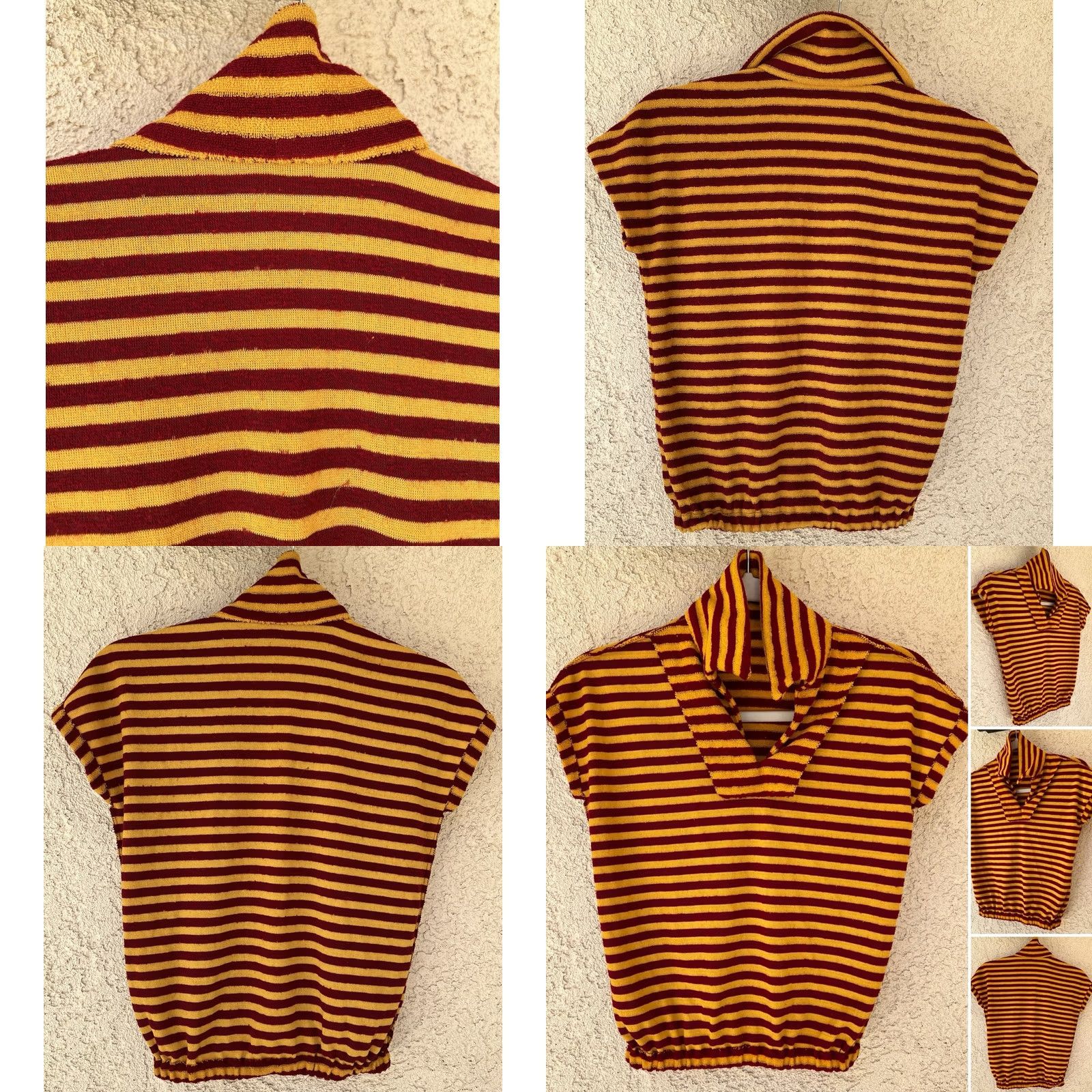Vintage VINTAGE Shirt Golden Yellow Burgundy Striped Polo Top S/M 60s 70s Mod Size S / US 4 / IT 40 - 8 Thumbnail