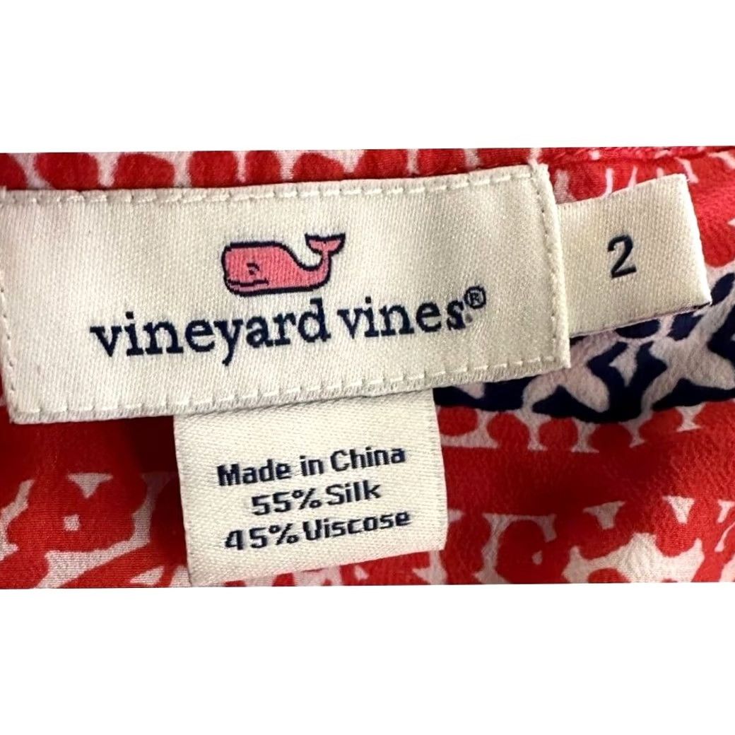 Vineyard Vines Vineyard Vines Dress Womens 2 Red Geometric Sleeveless Silk Blend Shift Ladies Size XS / US 0-2 / IT 36-38 - 3 Thumbnail