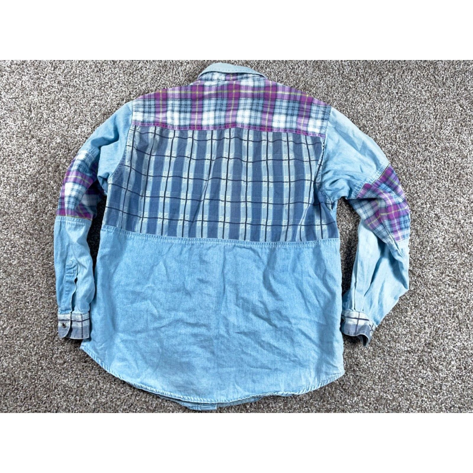 Vintage VINTAGE 90s Cristina Denim Plaid Patchwork Shirt Women's Medium Light Blue Casual Long Sleeve Button-Up Size L / US 10 / IT 46 - 3 Thumbnail