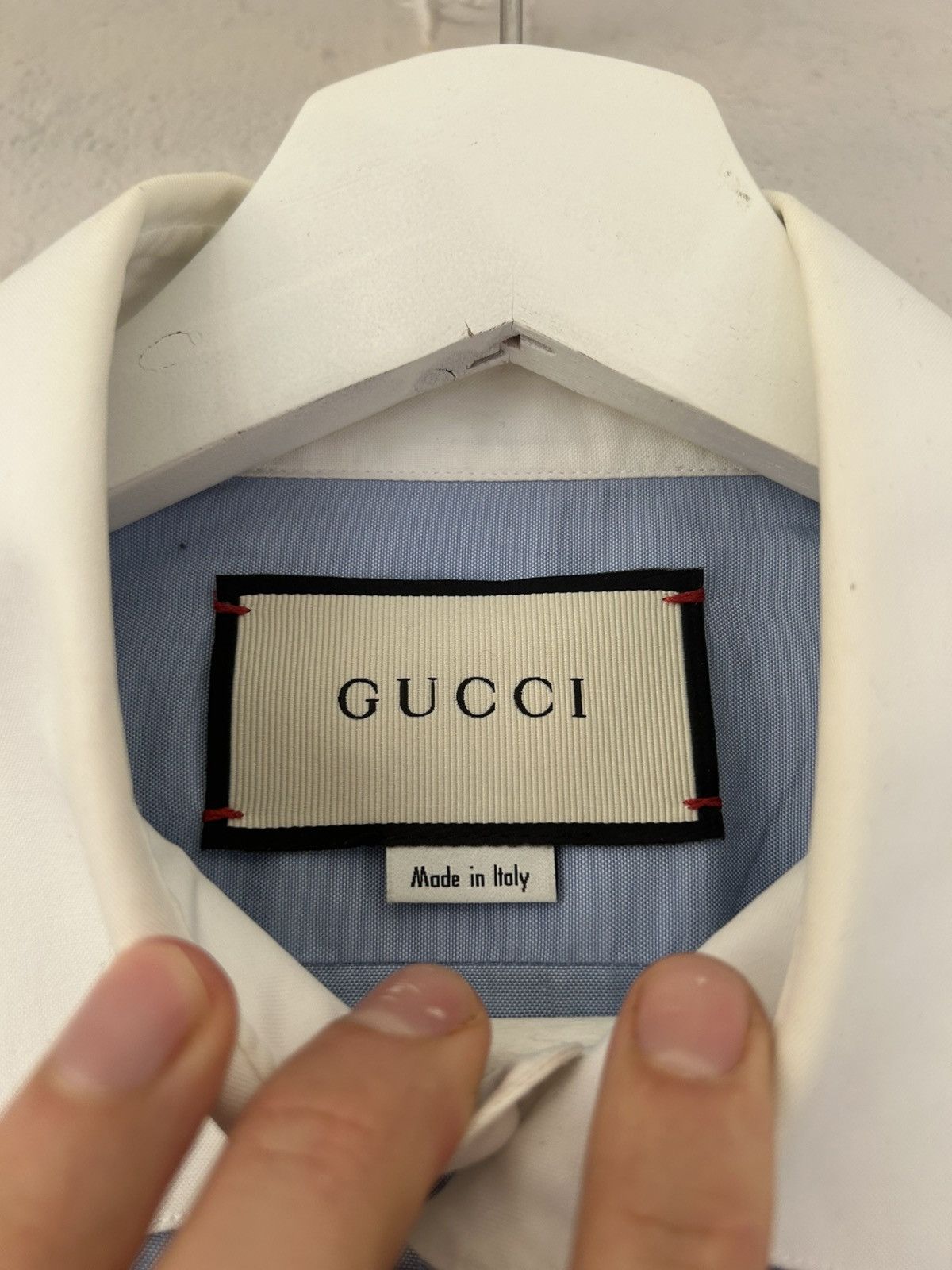 Gucci Blue Shirt with White Collar and Pierced Heart Embroidery Size US M / EU 48-50 / 2 - 5 Thumbnail