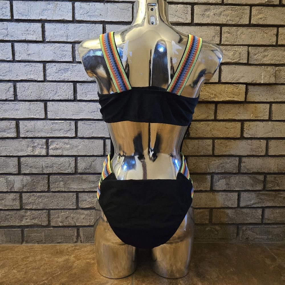 Shein Black Multicolored Band SHEIN Monokini Size ONE SIZE - 2 Thumbnail