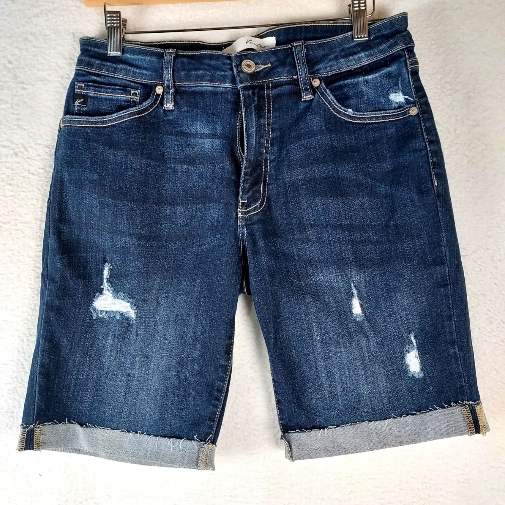 Vintage VINTAGE KanCan Bermuda Shorts Women 9/28 Distressed Denim Rolled Raw Hem KC8557BD Blue 5-Pocket Summer Spring Women's Regular Size 9/28 XS? Size 28" / US 6 / IT 42 - 2 Thumbnail