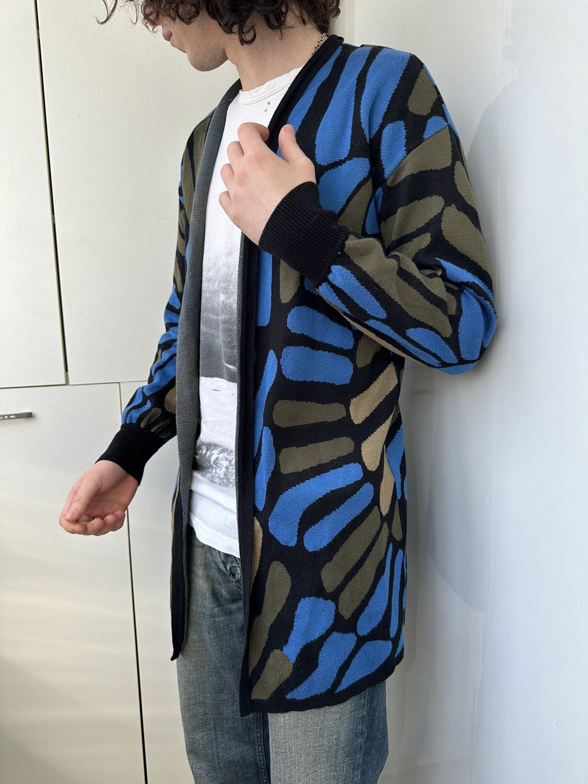 image of Vintage Issey Miyake Sweater Kimono in Blue, Men's (Size Medium)