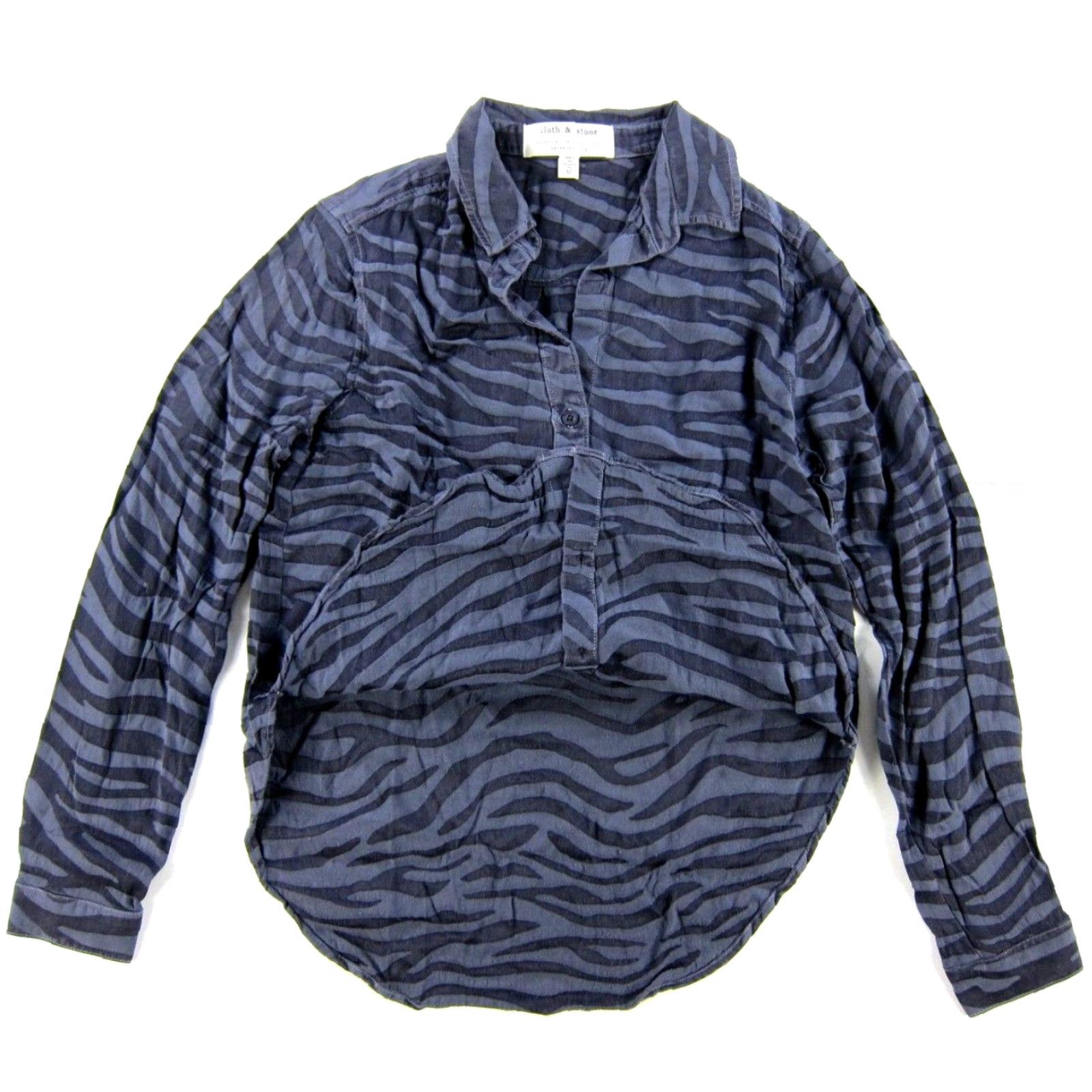 Anthropologie Cloth & Stone Anthropologie Button-Up Zebra Blouse XS Womens Long Sleeve Rayon Blue Shirt Size XS / US 0-2 / IT 36-38 - 5 Thumbnail