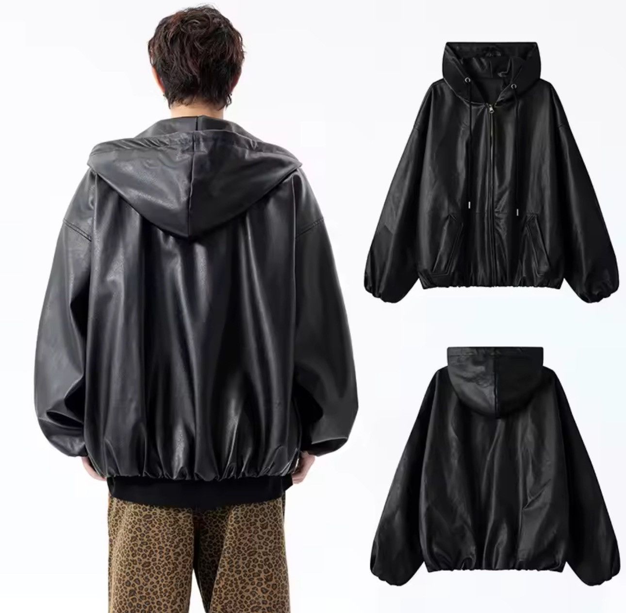 Other Retro Y2k PU Leather Black Oversized Loose Jacket Size US L / EU 52-54 / 3 - 4 Thumbnail