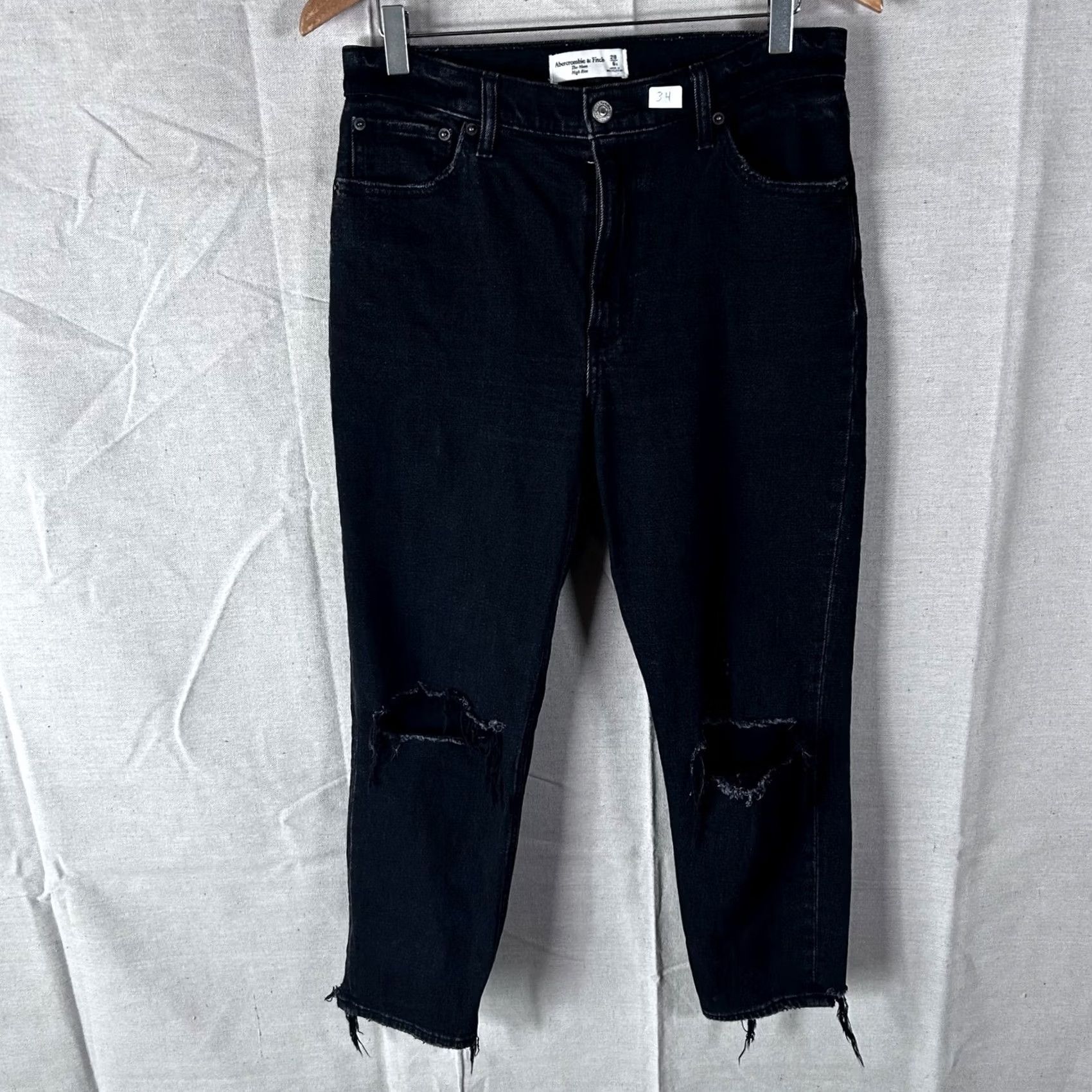 Abercrombie & Fitch Abercrombie & Fitch The Mom High Rise Distressed Jeans Black 28/6S AF75654 Jeans 28in Inseam 5-Pocket Womens Distressed 90s Grunge Size 28" / US 6 / IT 42 - 2 Thumbnail