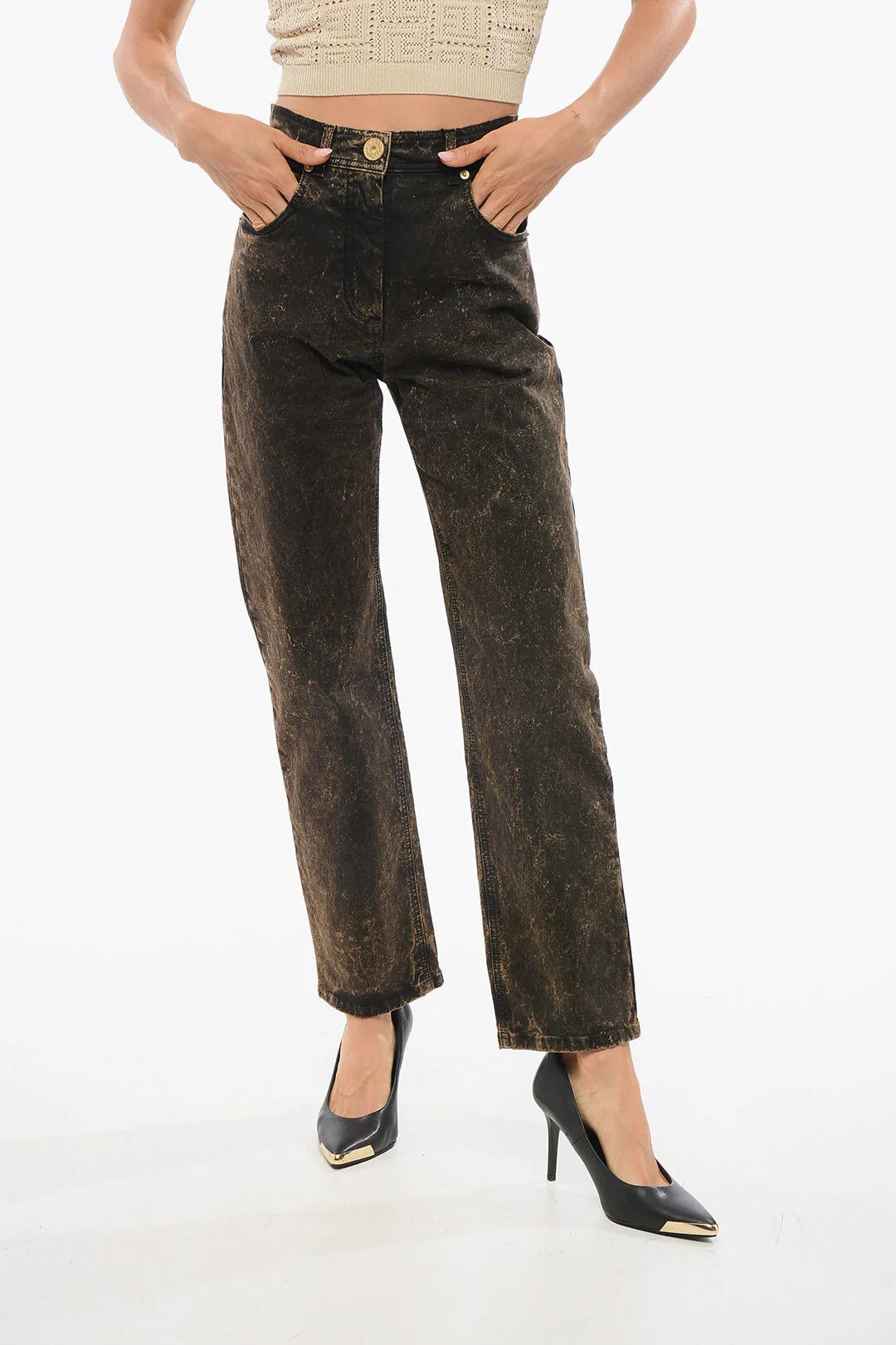 Balmain og1mm0326 Straight Fit Acid Wash Jeans in Brown Size 38" / US 16 / IT 52 - 1 Thumbnail
