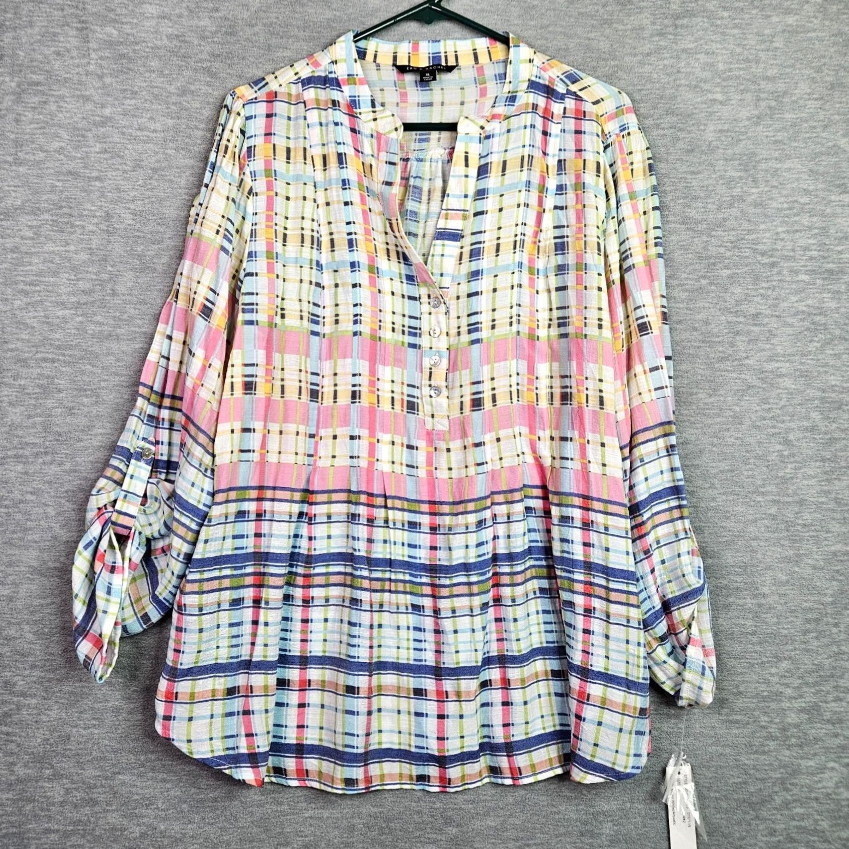 Vintage Zac & Rachel Women Plaid Blouse XL Roll Tab Sleeve Lightweight Top NWT Size XL / US 12-14 / IT 48-50 - 2 Thumbnail