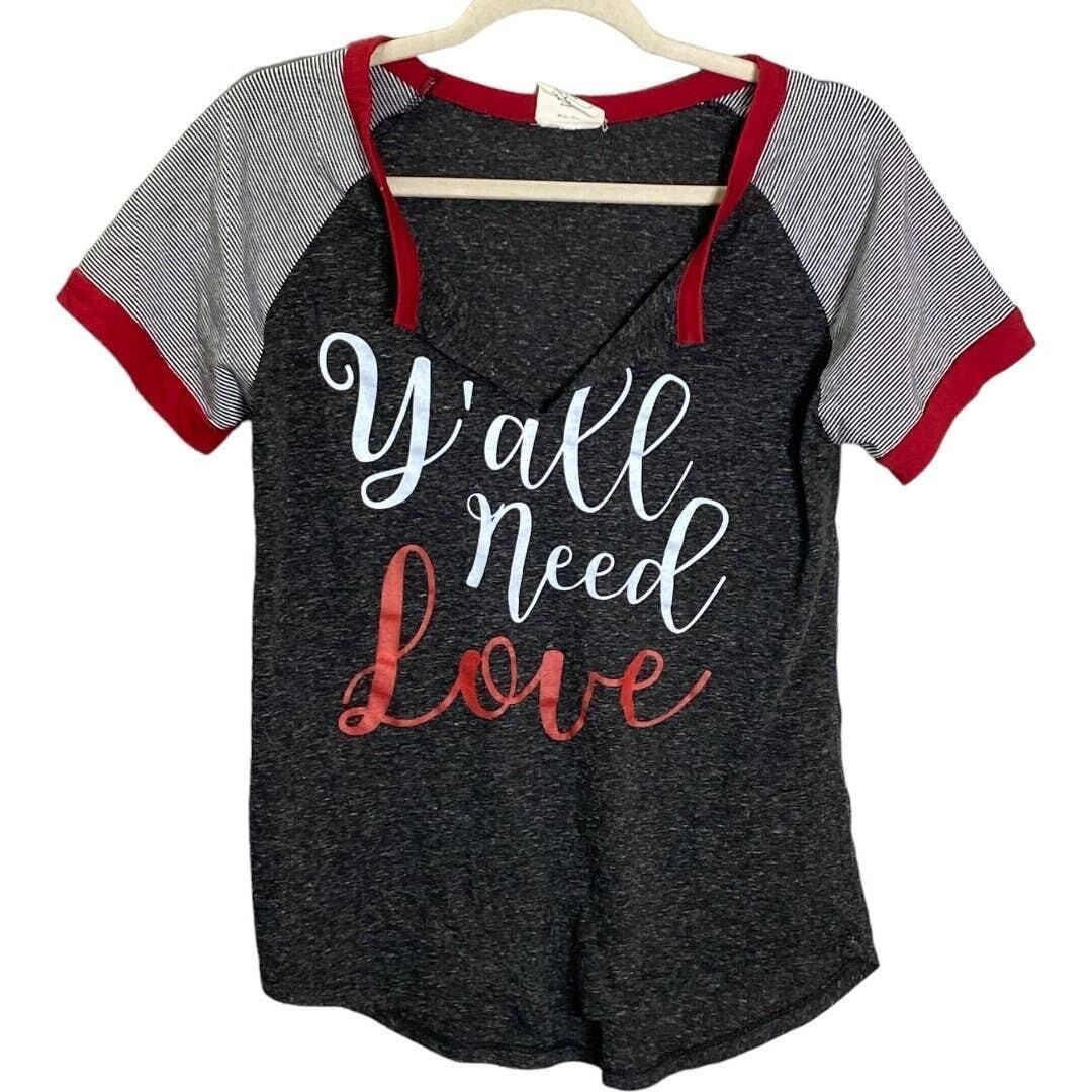 Other T Shirt Y'all Need Love Graphic Print Striped Short Sleeves Size S / US 4 / IT 40 - 1 Thumbnail