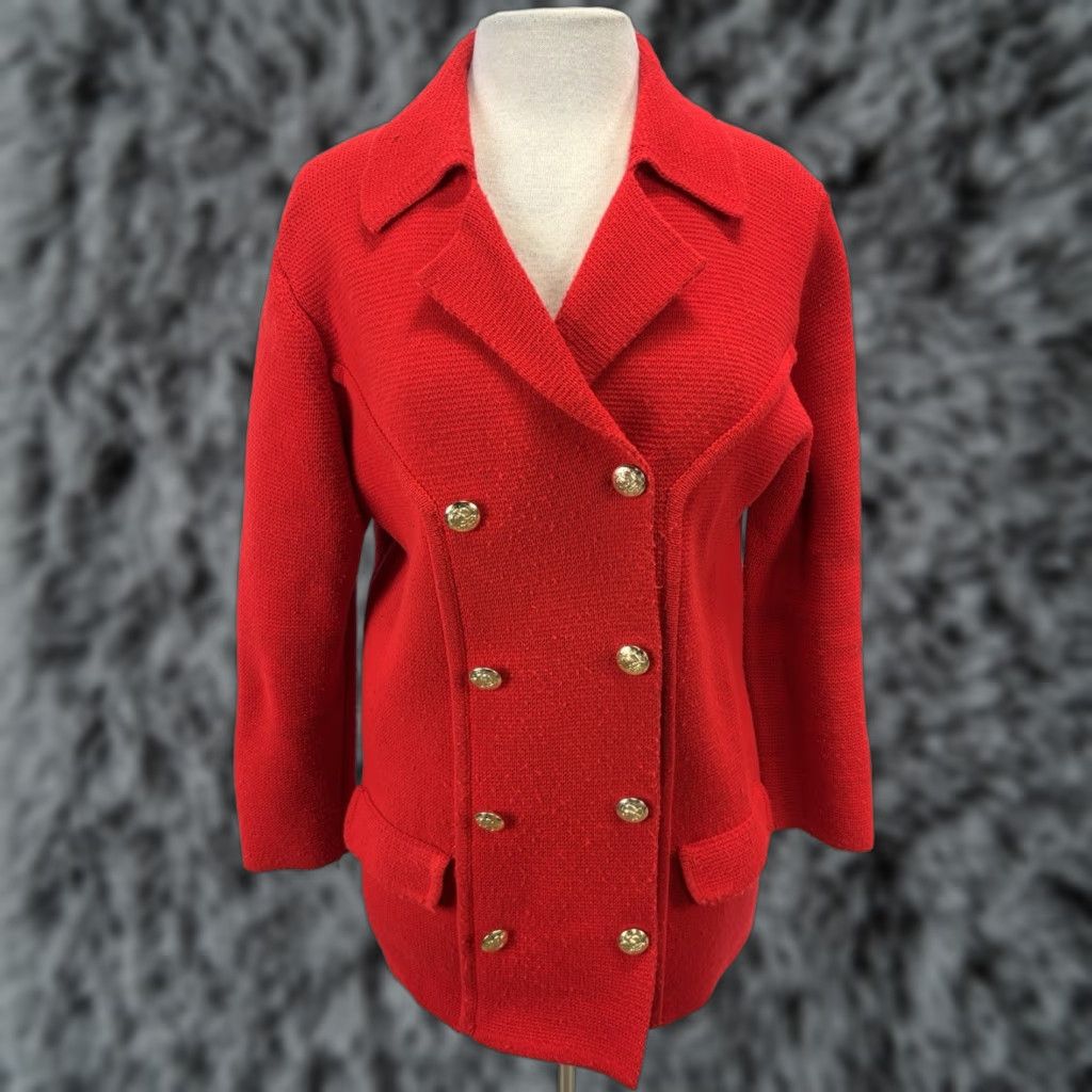 Doublet VINTAGE Lilly Of California Cardigan Knit Sweater Blazer Large Red Women Size L / US 10 / IT 46 - 1 Thumbnail